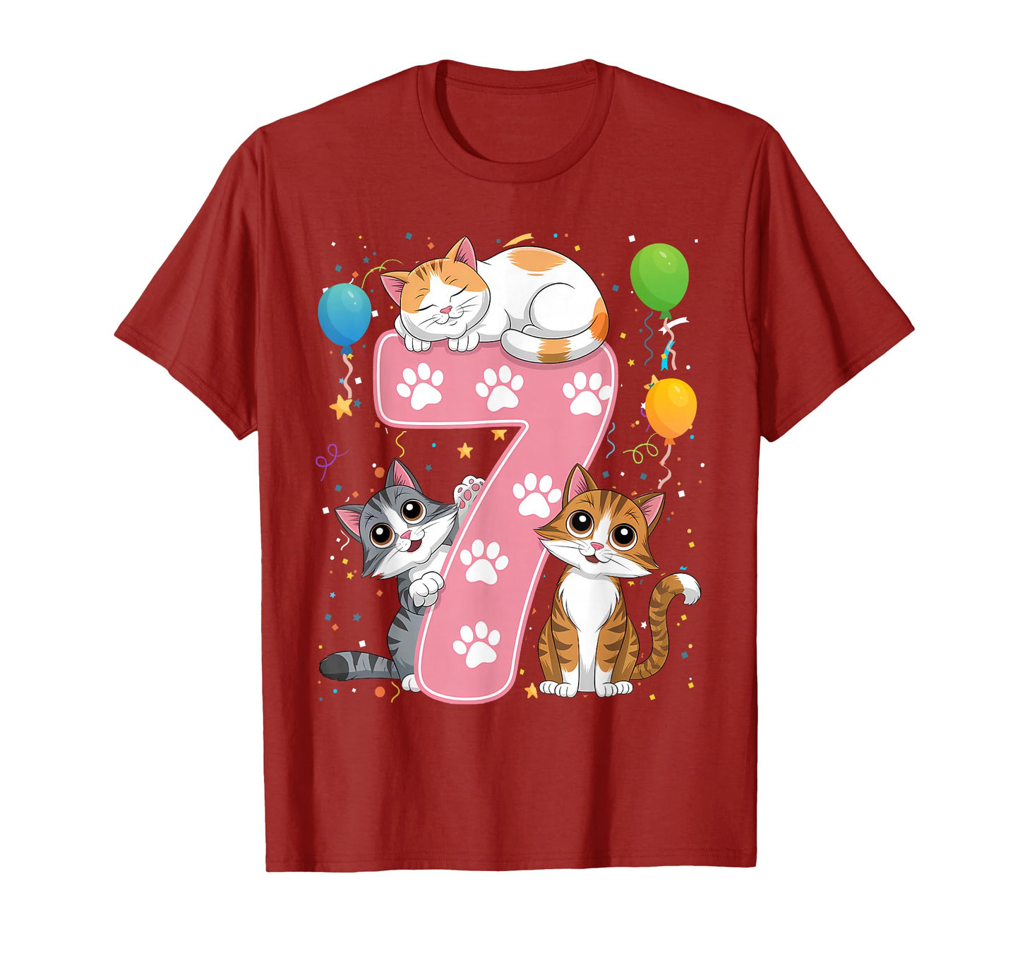 Kids 7th Birthday Girl Cats Outfit 7 Years Old T-Shirt