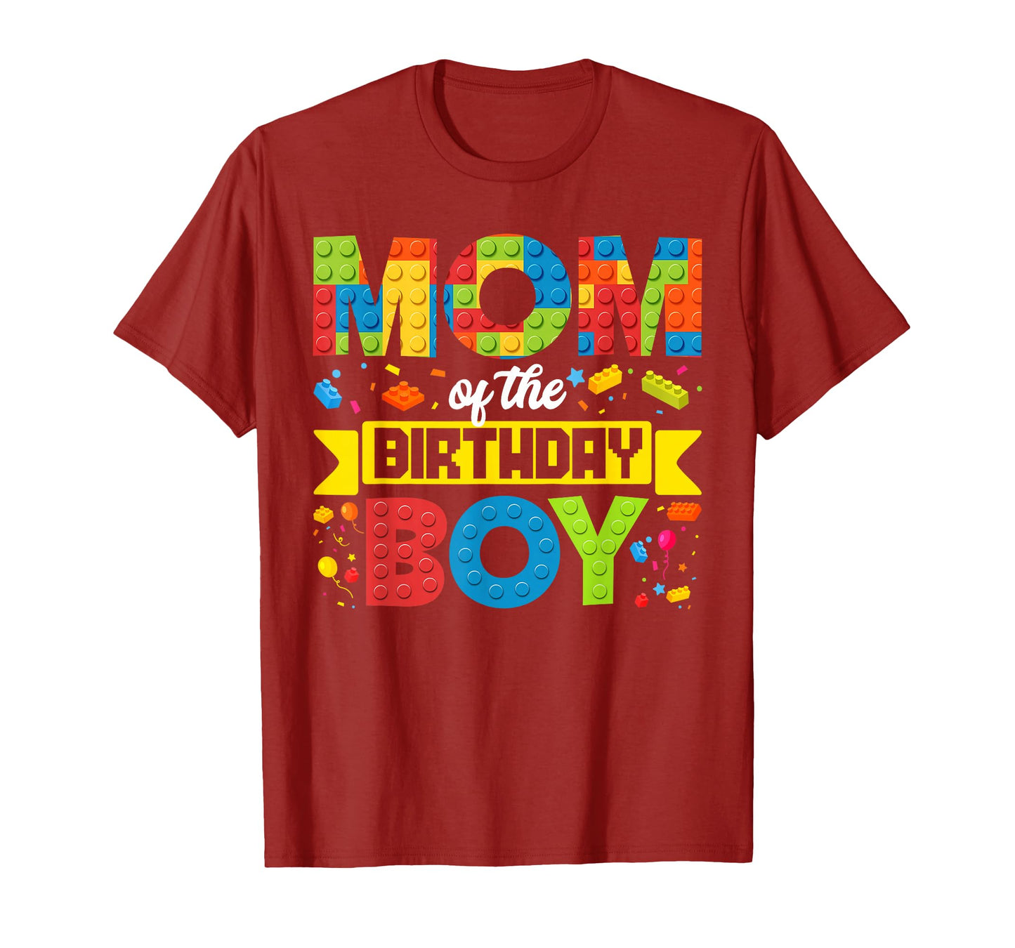 Mom Of The Birthday Boy Master Builder Kids Building Blocks T-Shirt