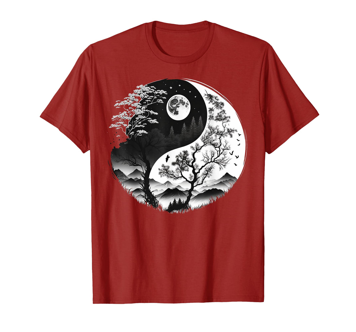 Black and White Yin Yang Symbol on Nature Taijitu Yin Yang T-Shirt