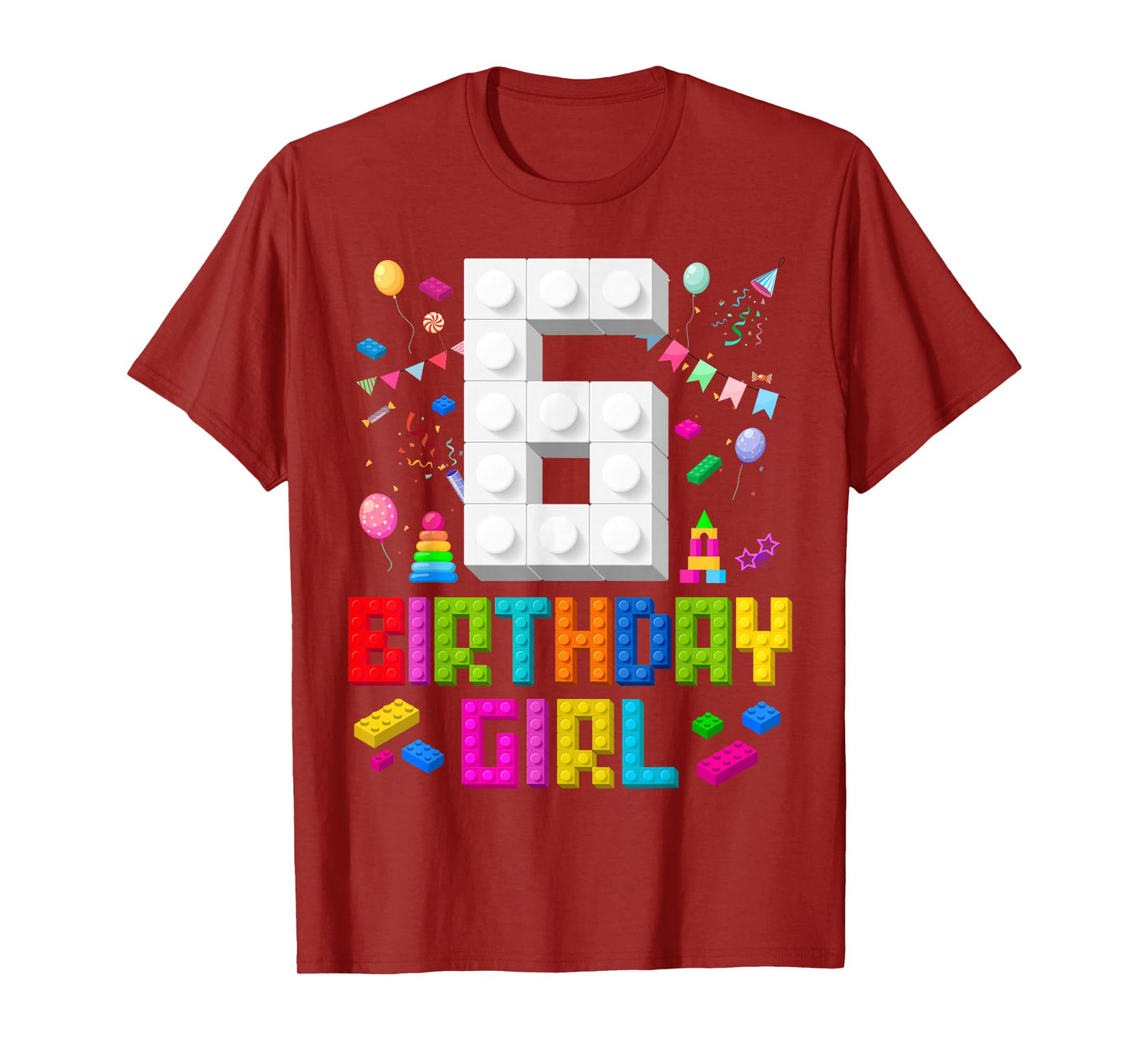 6th Birthday Girl Master Builder 6 Years Old Building Block T-Shirt