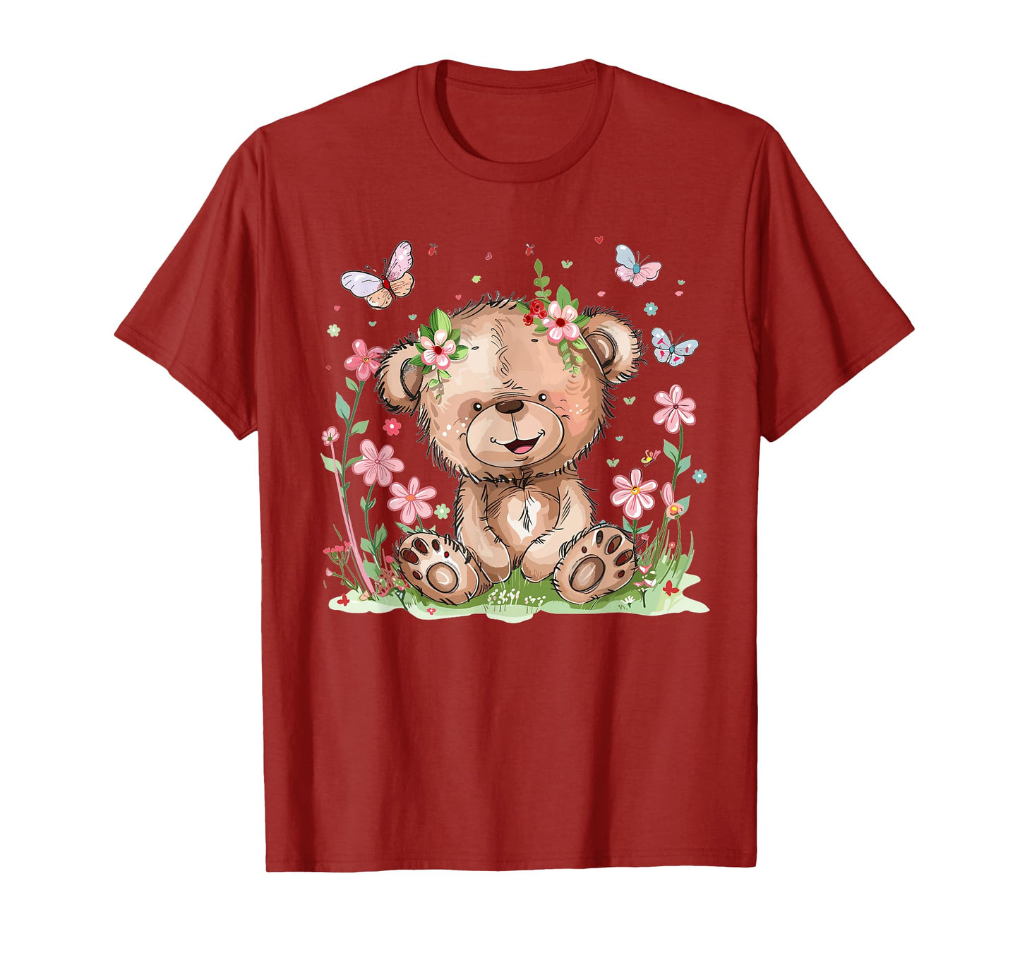 Cute Teddy Bear With Flowers I Kids Teddy T-Shirt