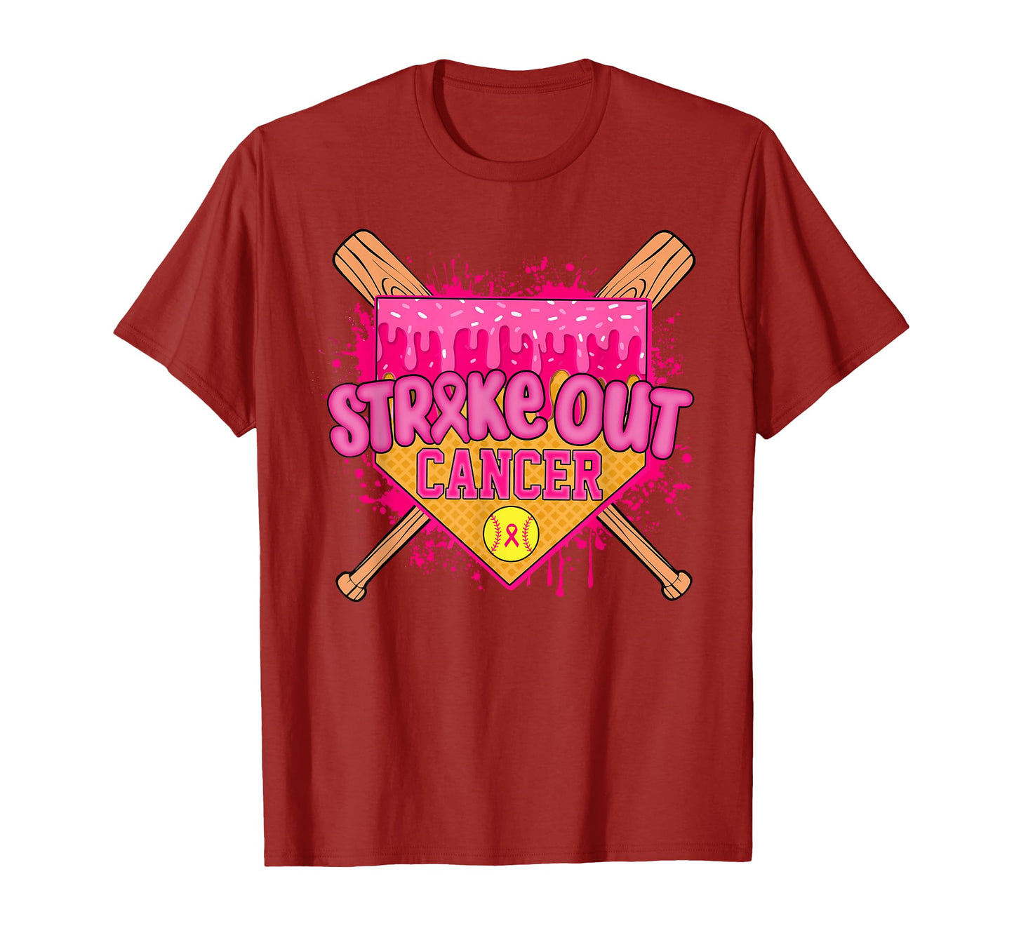 Strike Out Breast Cancer Warrior Softball Drip Home Plate T-Shirt