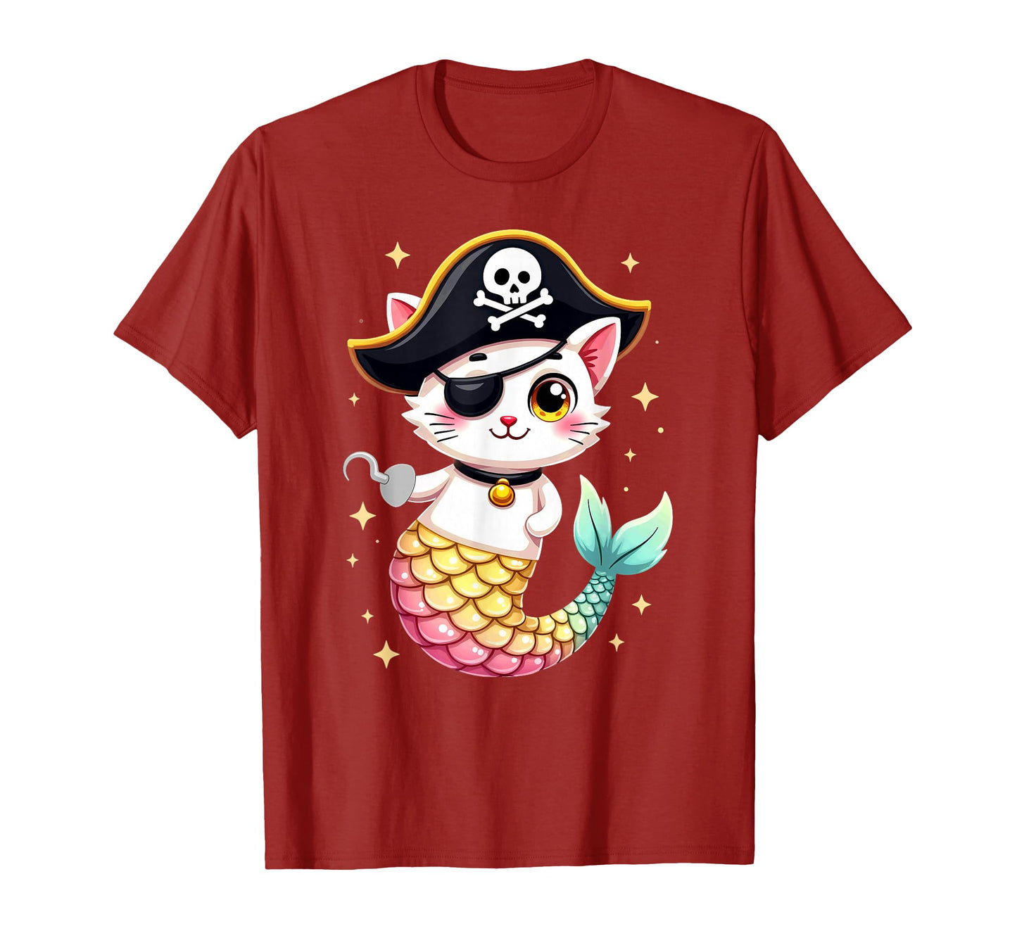 Cute Pirate Mermaid Cat Halloween T-Shirt