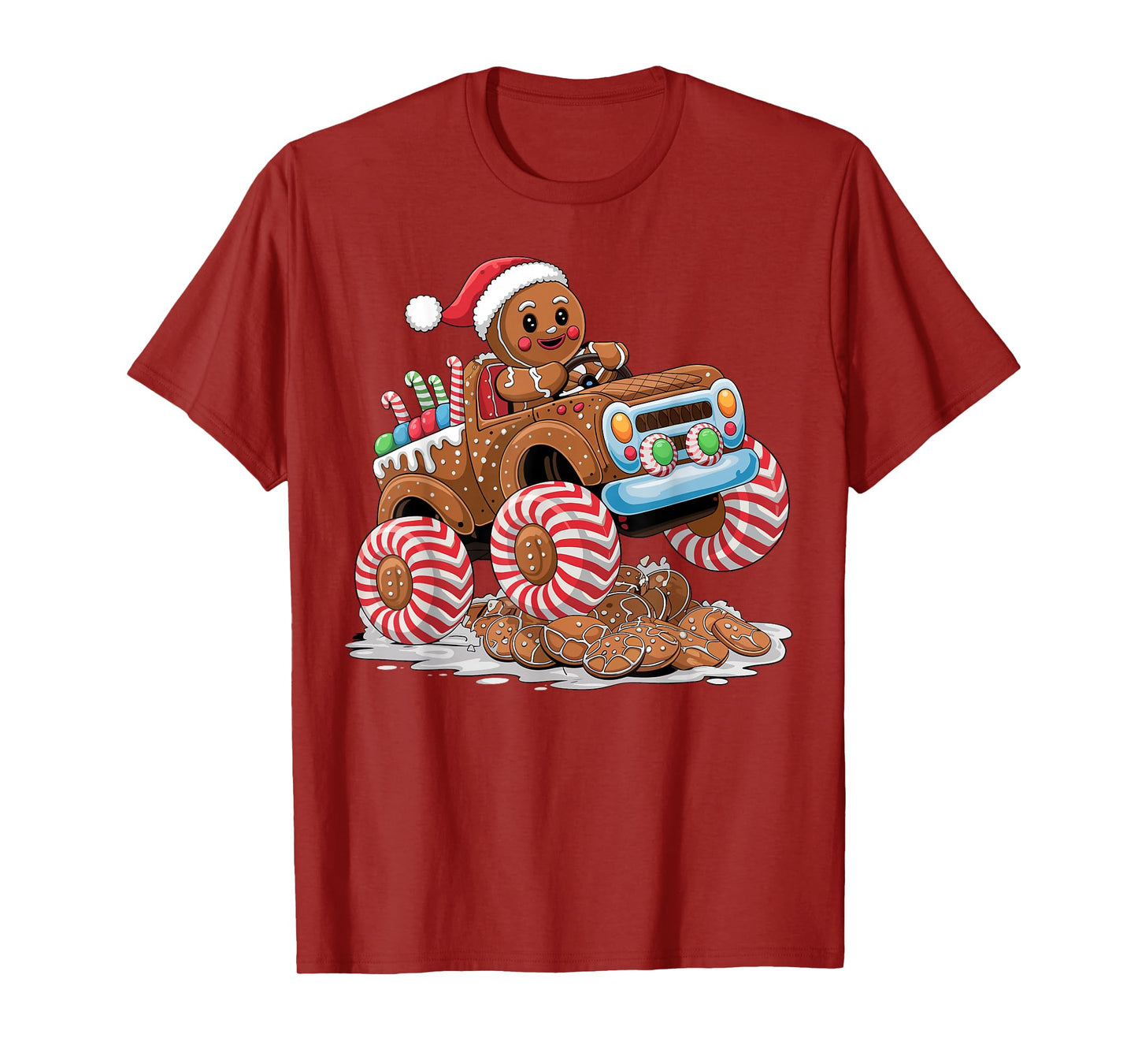 Monster Truck Gingerbread Man Funny Christmas Baking T-Shirt