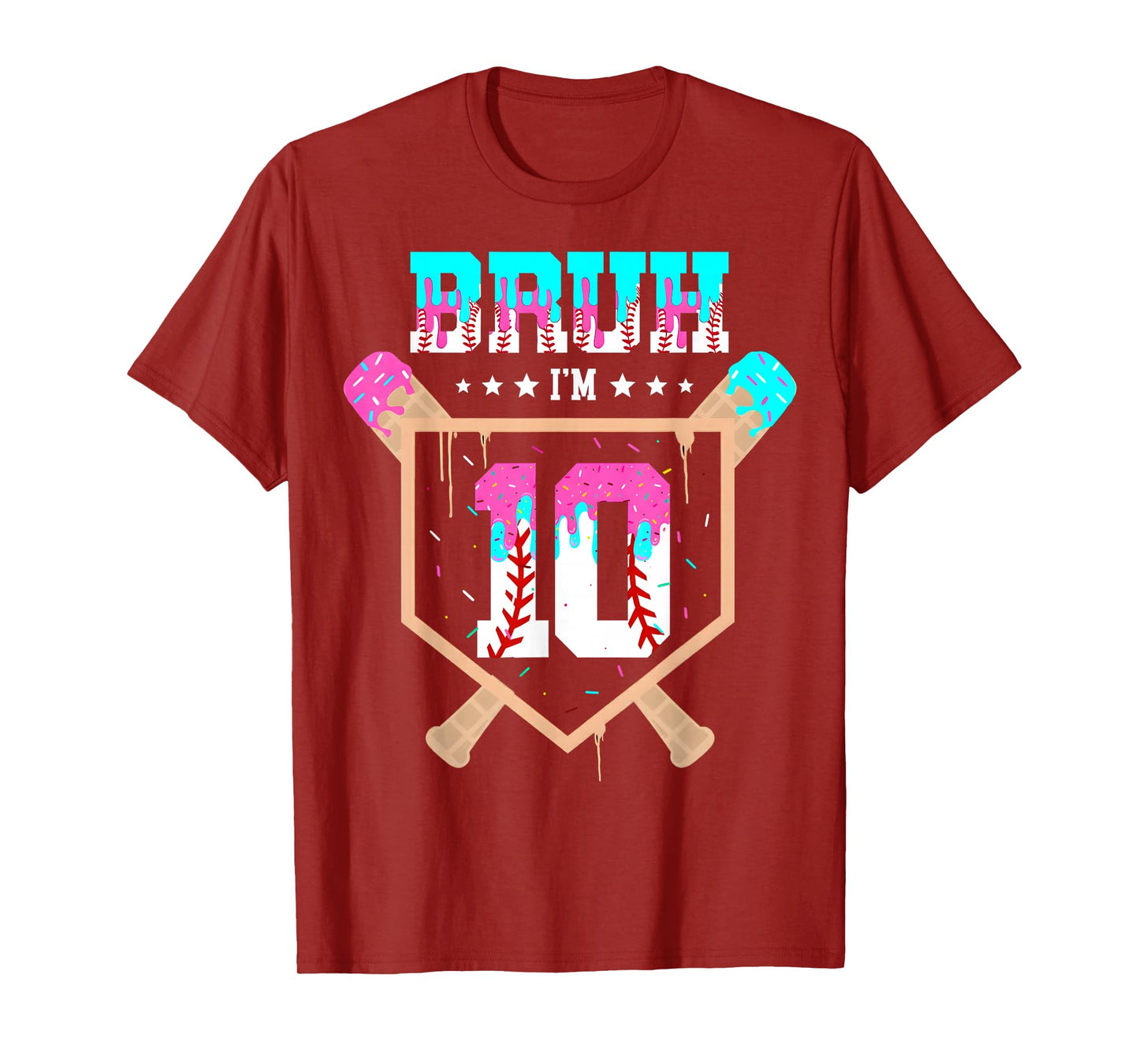 Baseball 10 Year Old Ice Cream Drip 10th Birthday Boy Player T-Shirt