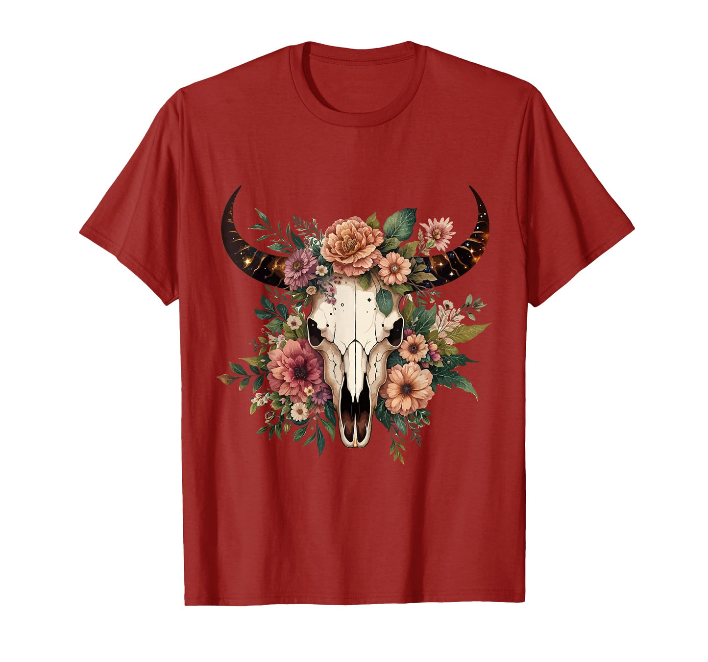 Boho Cow Bull Skull Flowers Wild west Western Cowgirl Texans T-Shirt