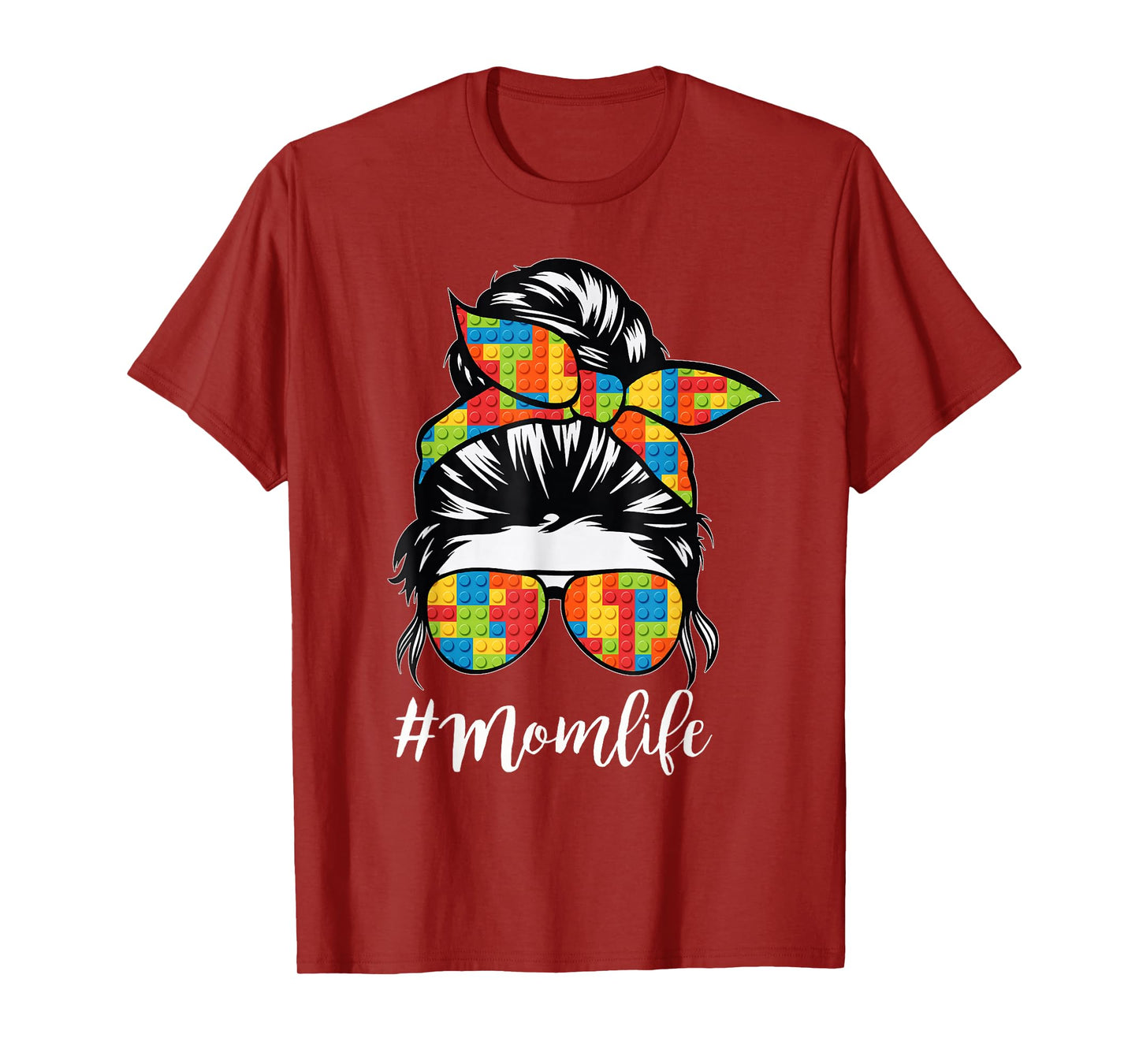 Building Block Messy Bun Mom Life Master Builder Mothers Day T-Shirt
