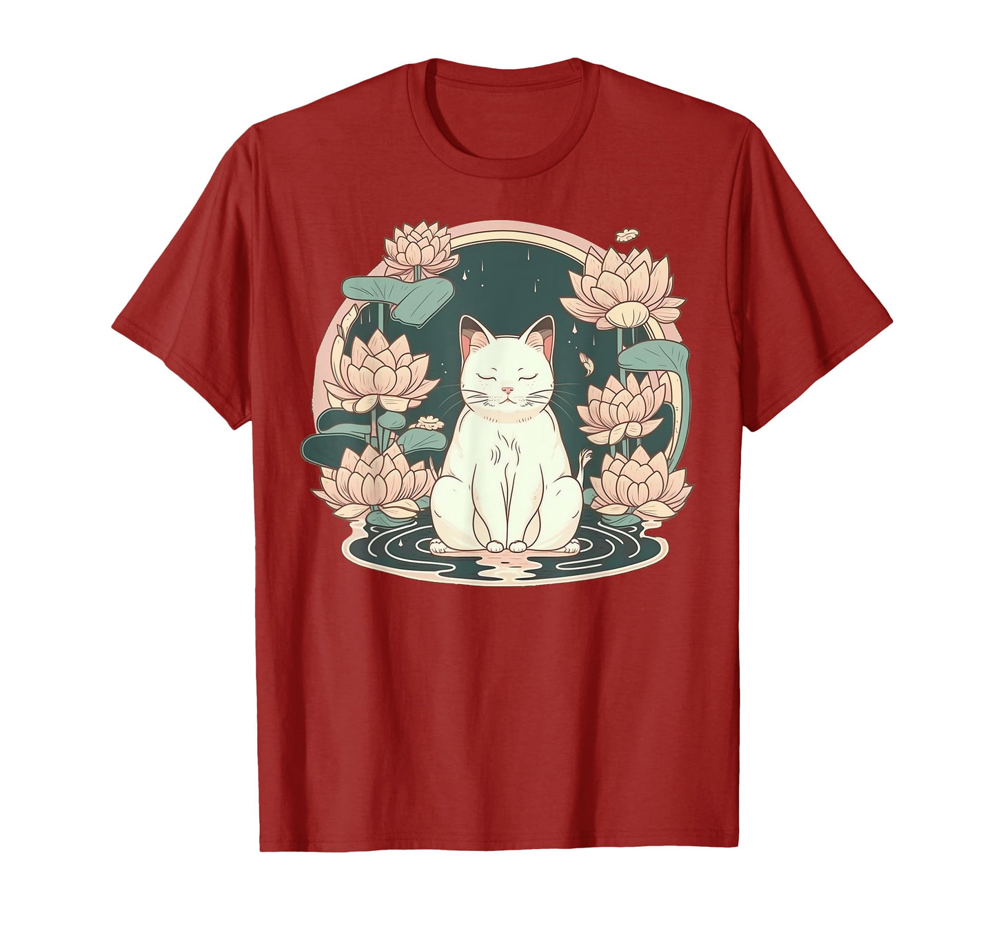 Yoga Meditation Spiritual Zen Lotus Cat on Lotus Flower T-Shirt