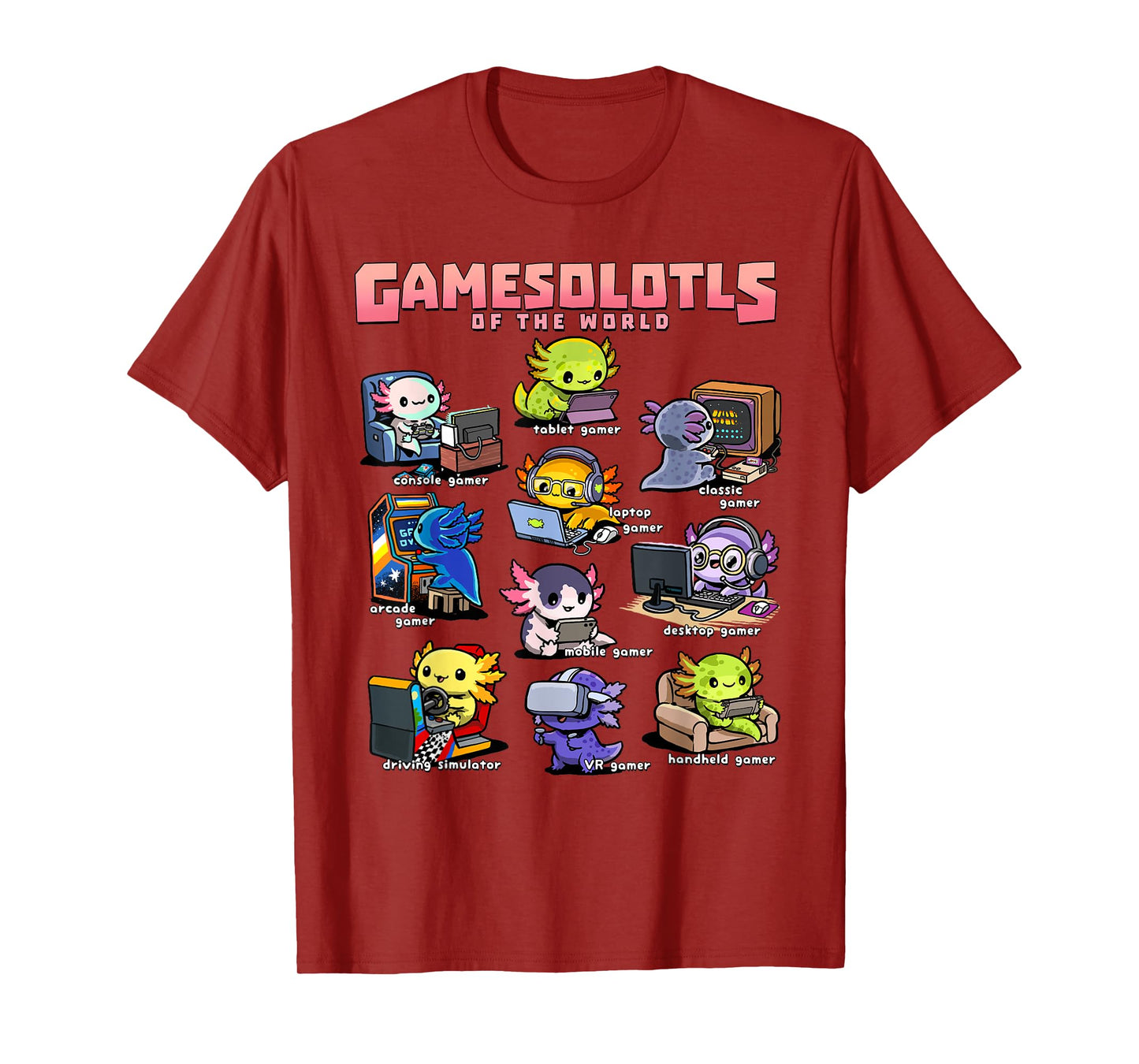 Gamesolotls of the World - Diverse Gamer Axolotl Collection T-Shirt