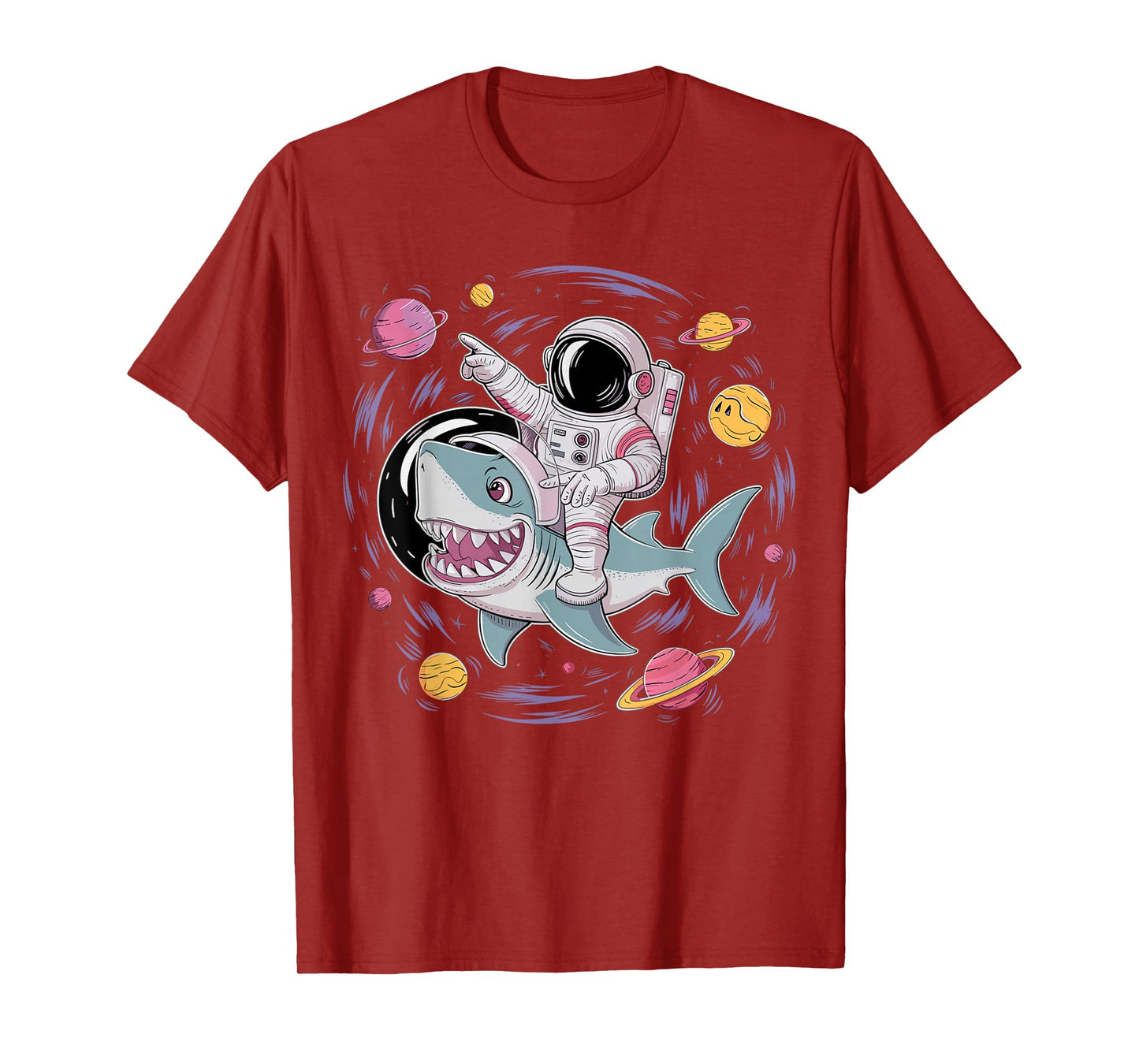 Astronaut Riding Shark Birthday Party in Outer Space T-Shirt