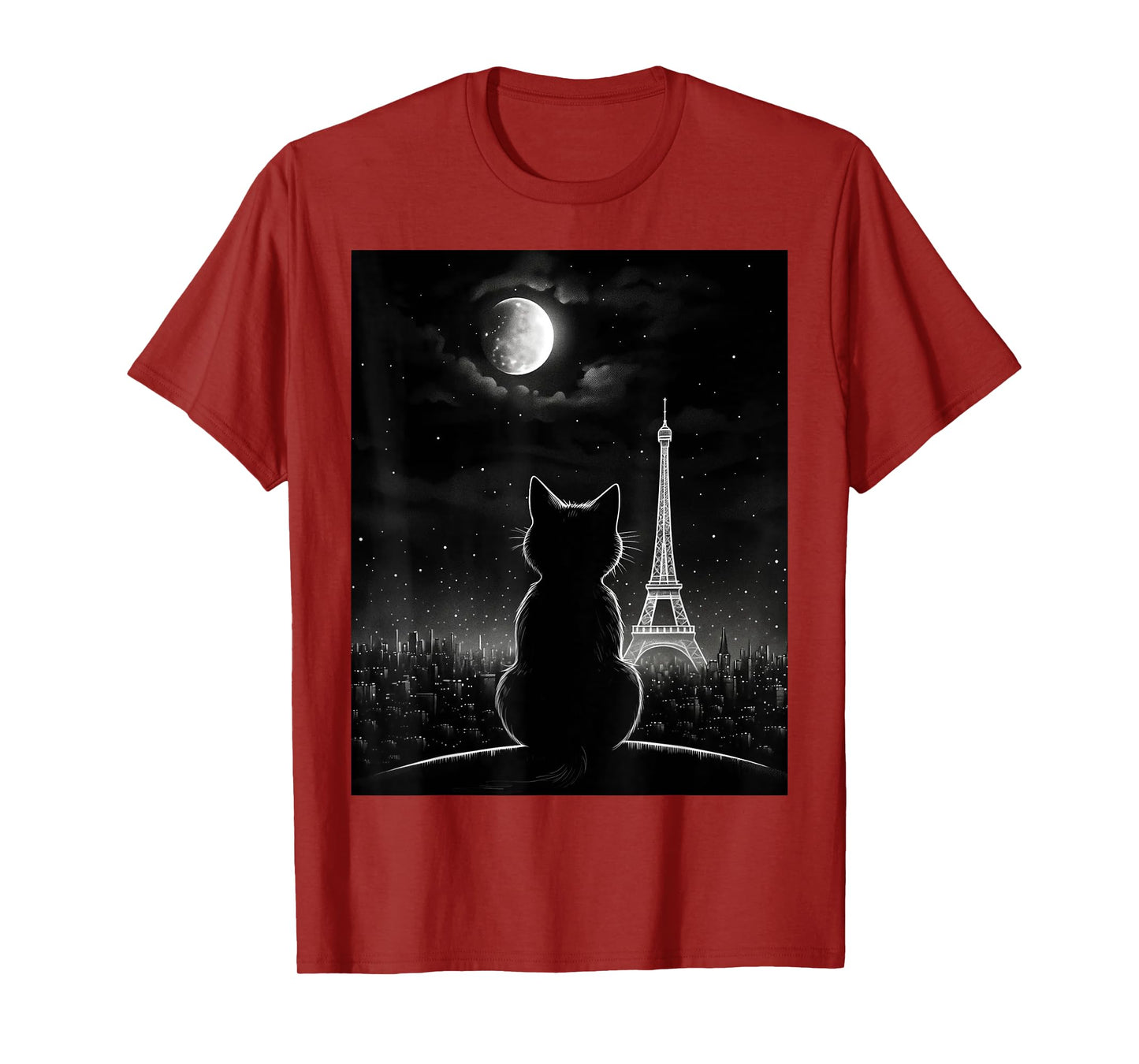 Aesthetic Black Cat Star Night Eiffel Tower In Paris T-Shirt