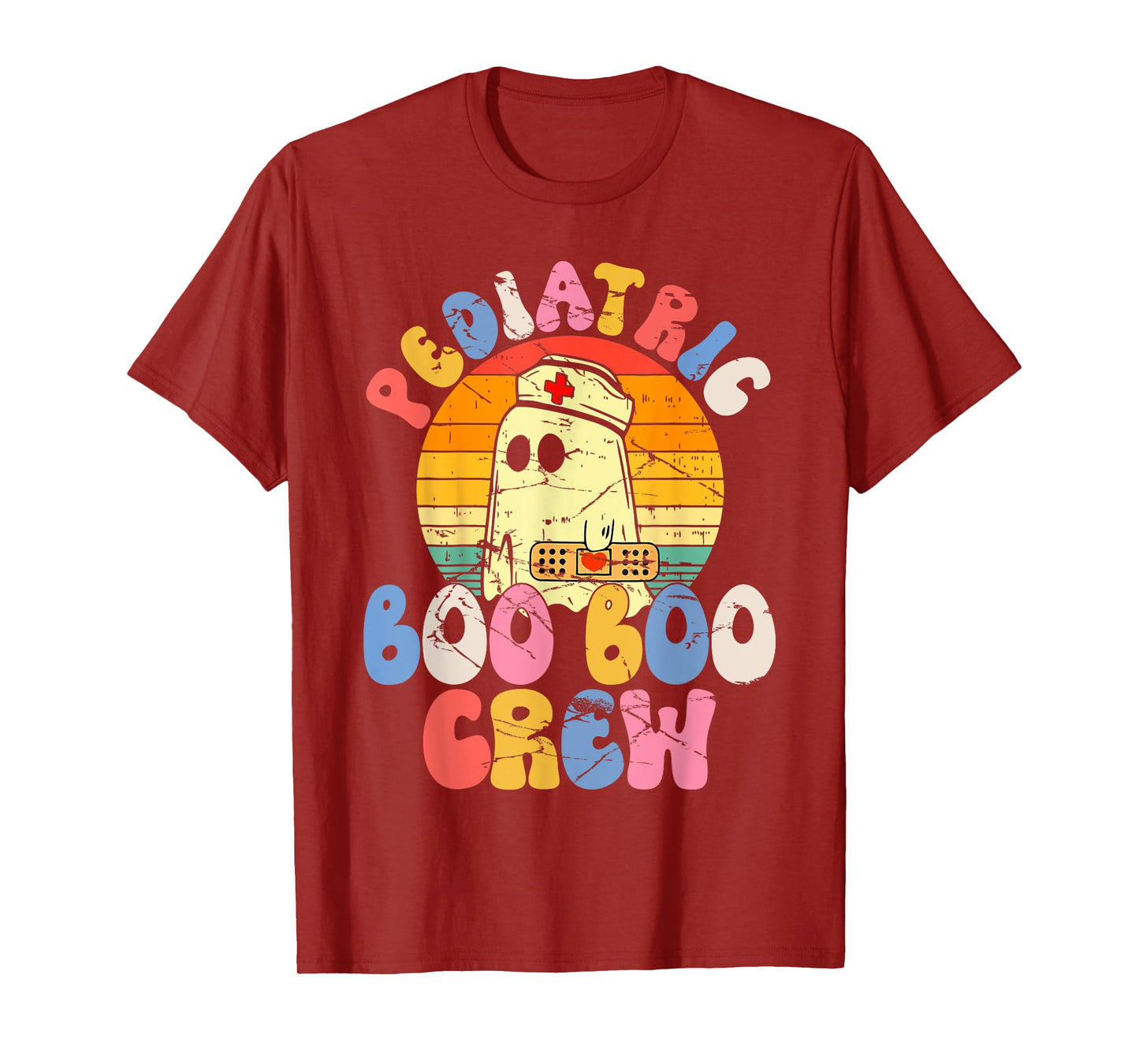Groovy Ghost Halloween Pediatric RN Nurse Boo Boo Crew T-Shirt