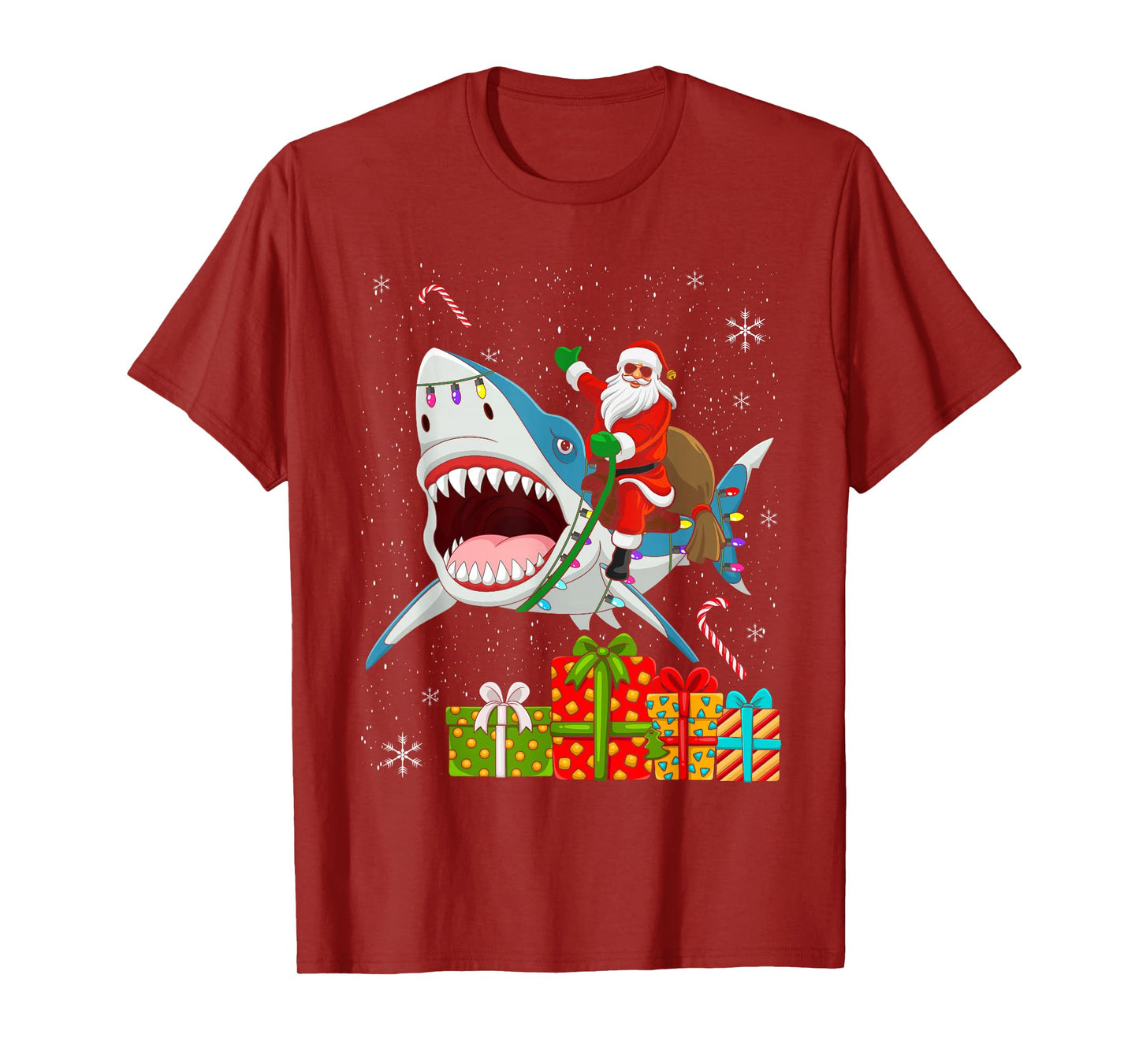 Santa Riding Shark Christmas Pajama Cute Ocean Animal X-Mas T-Shirt