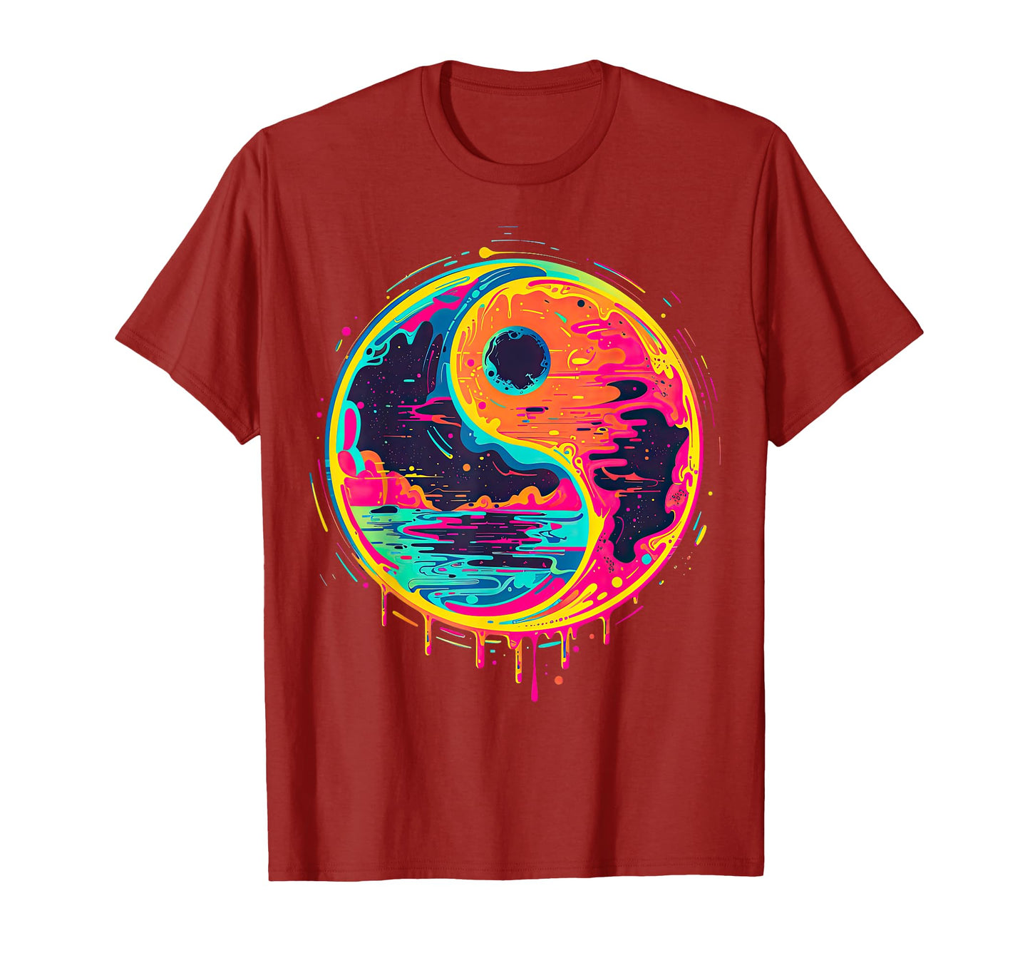 Trippy Yin Yang Zen Cosmic Yoga Design Vaporwave Psychedelic Rave Art Unisex-Adults T-Shirt - Black - Small - Short Sleeve