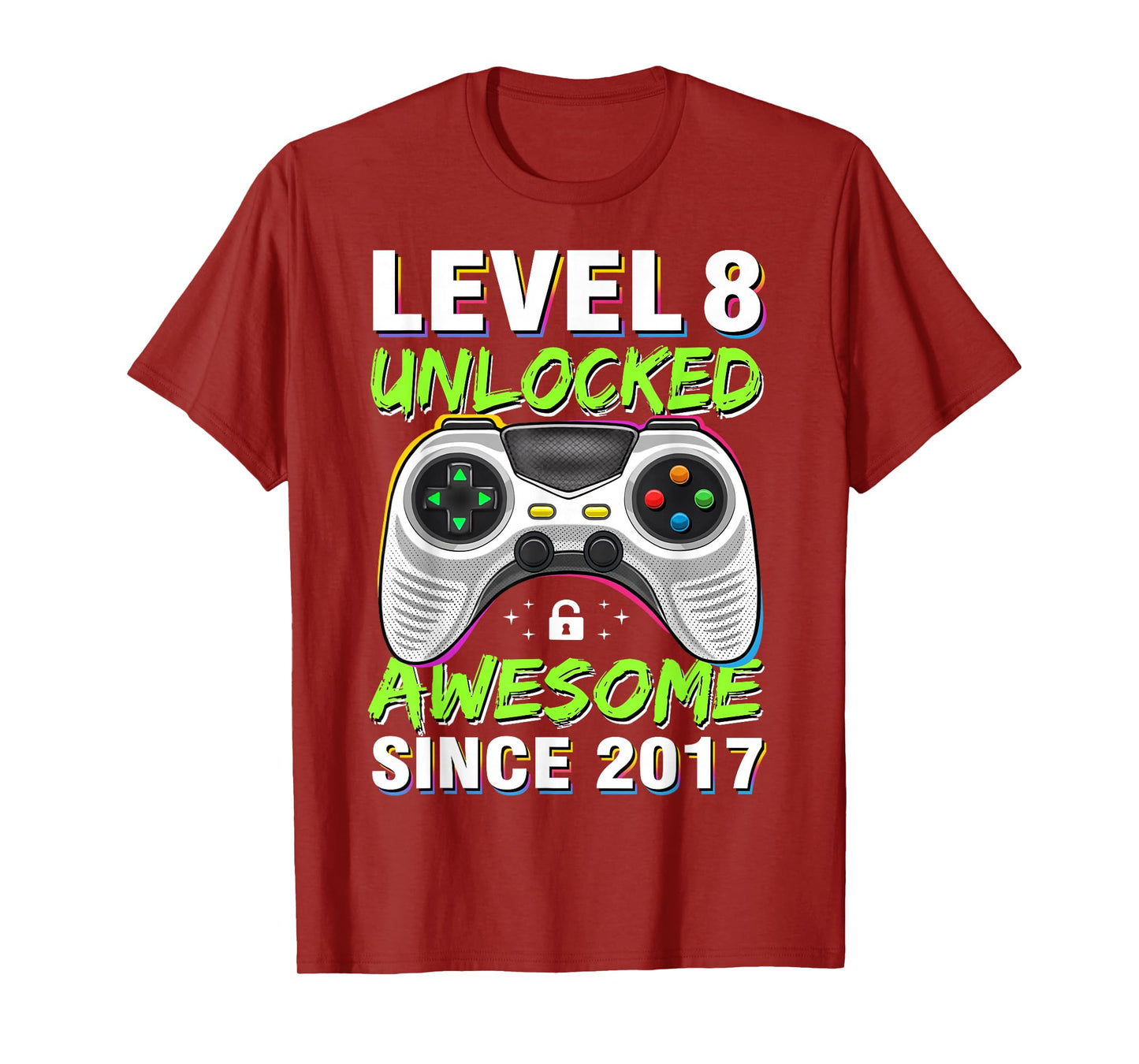 Level 8 Unlocked Awesome Since 2017 8th Birthday Gaming Boys T-Shirt