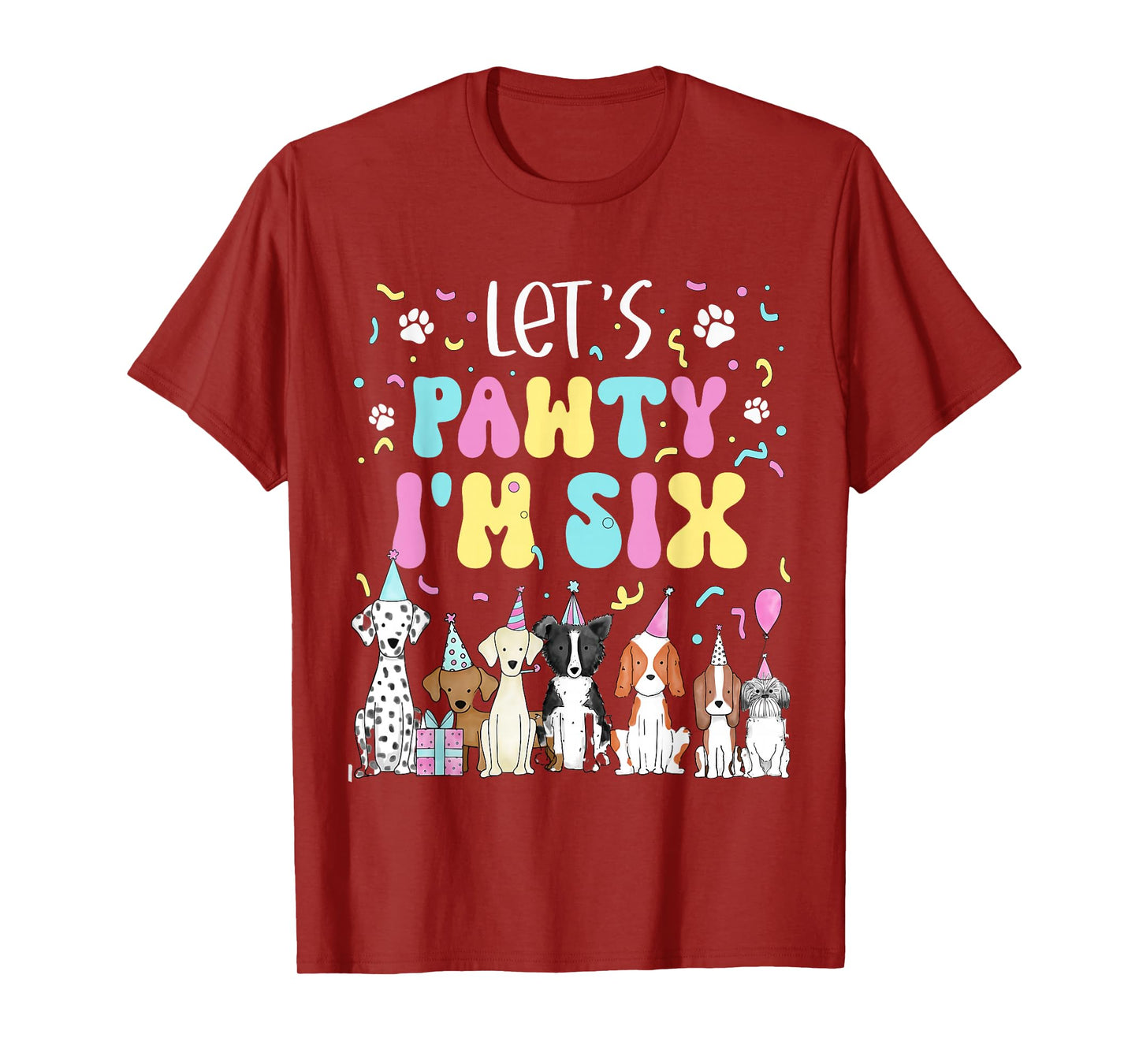 Kids Lets Pawty I'm Six Pet Puppy Dog Theme Birthday Party T-Shirt