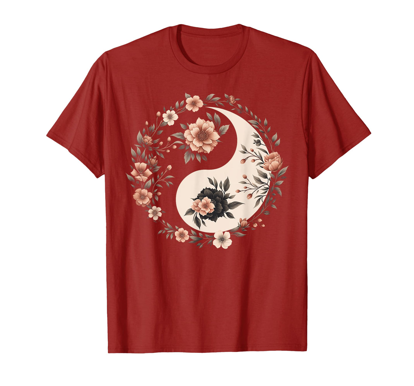 Cool Yin and Yang Symbol Floral Art Style Men Women T-Shirt