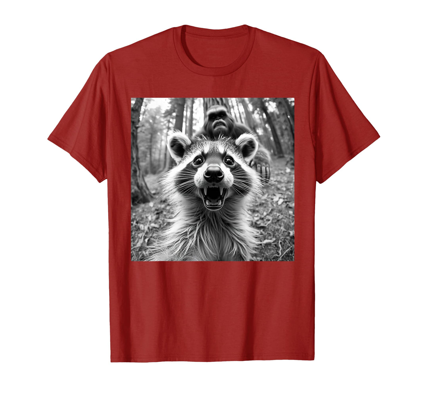 Funny Raccoon Selfie /w Bigfoot, Raccoon-Sasquatch Graphic T-Shirt