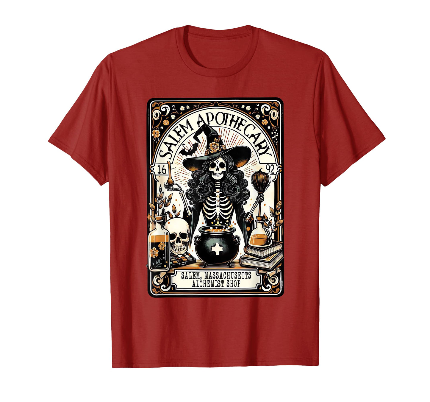 Vintage Salem Apothecary Skeleton Witch Spooky Halloween T-Shirt