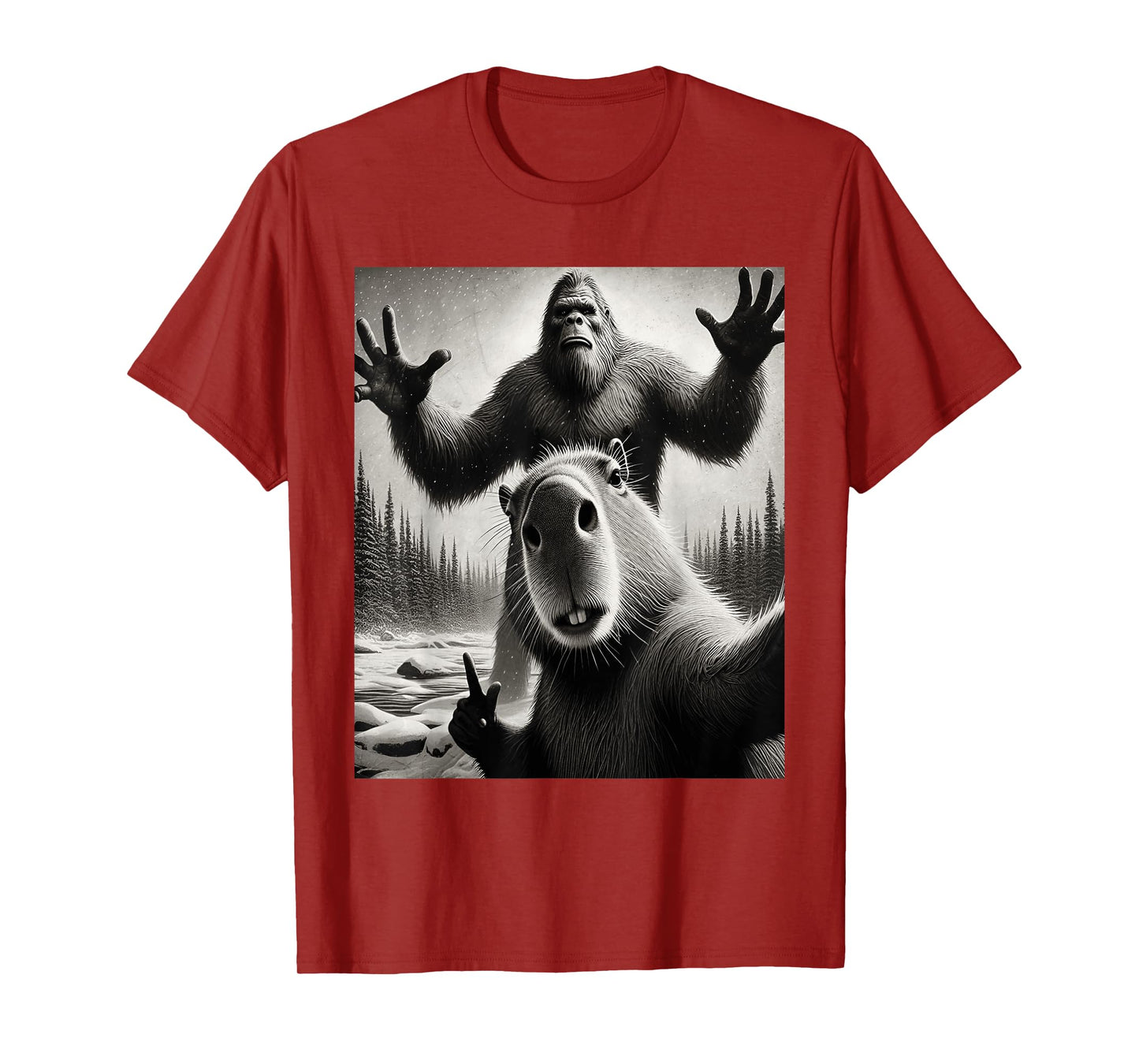 Funny Selfie Capybara Finds Bigfoot Sasquatch Photo T-Shirt