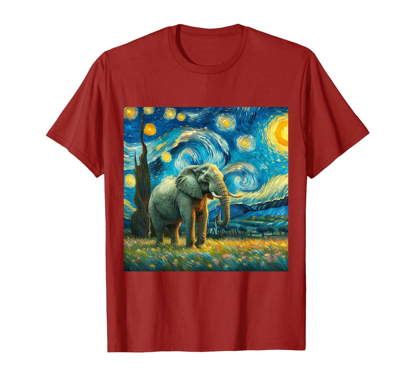 Starry Night Van Gogh Style Big Elephant African Cute Artist T-Shirt