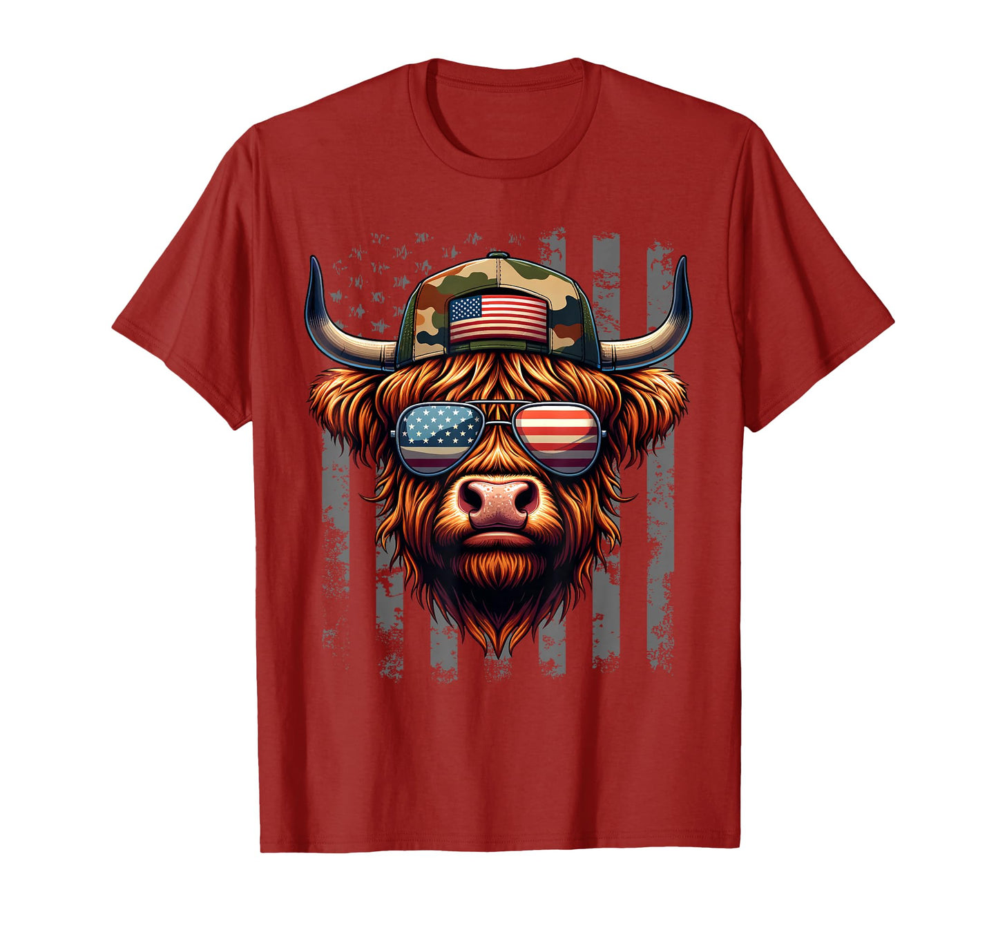 Highland Cow 4th July USA Flag Dad Father America Men Boys T-Shirt