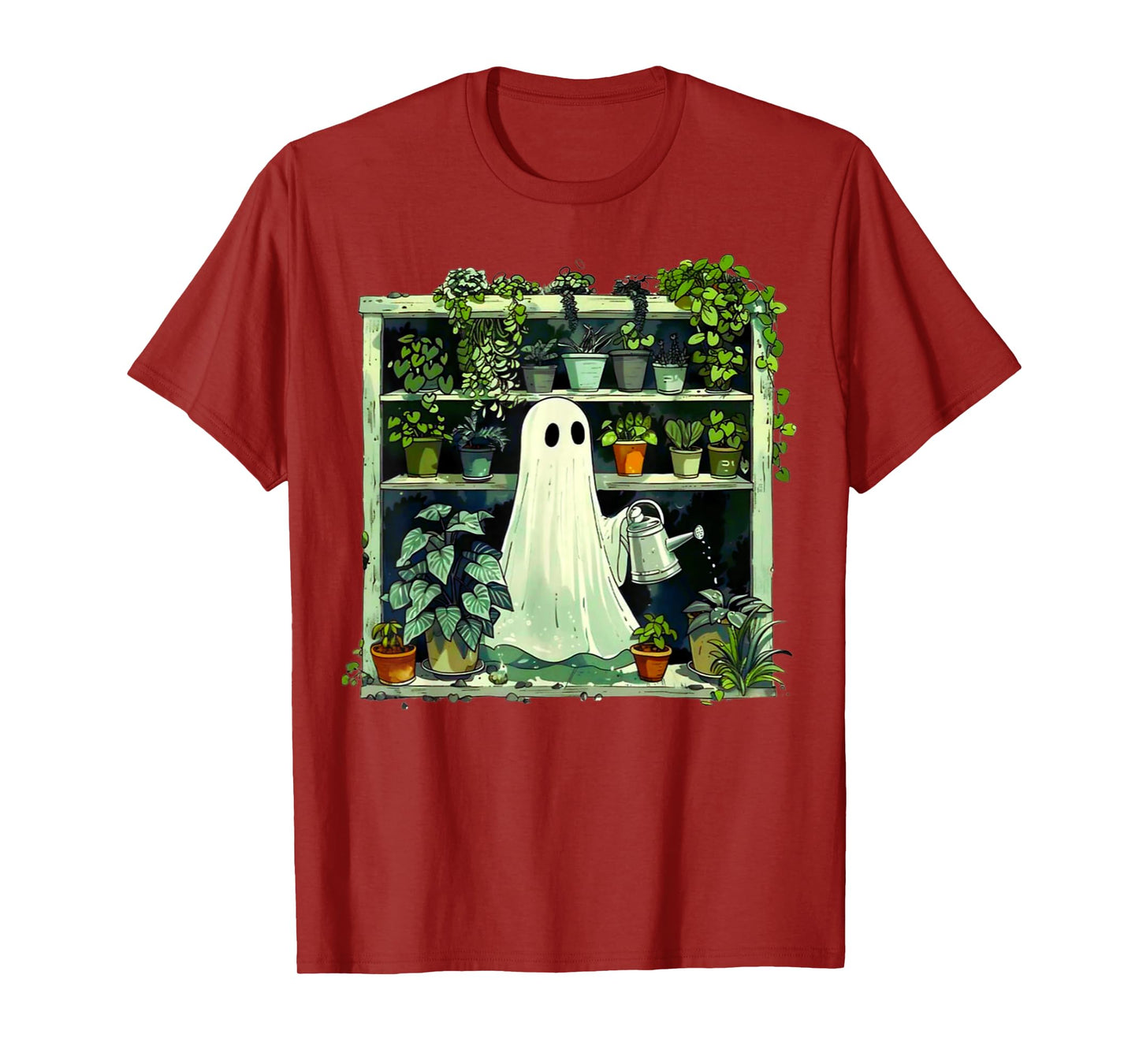 Spooky Ghost Watering Plants Funny Halloween Garden Lover T-Shirt