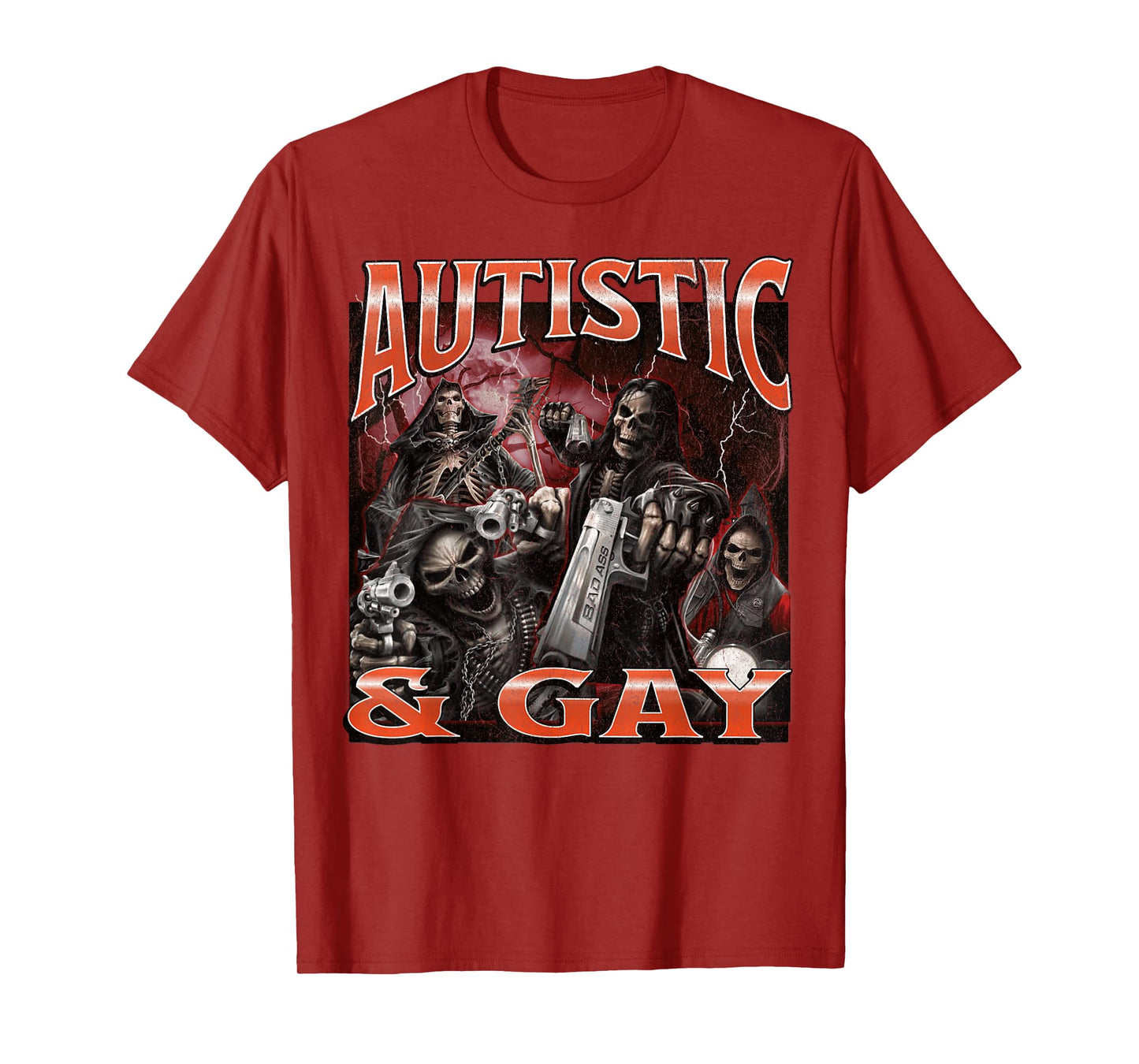 Autistic And Gay Funny Hard Skeleton Meme Bootleg T-Shirt