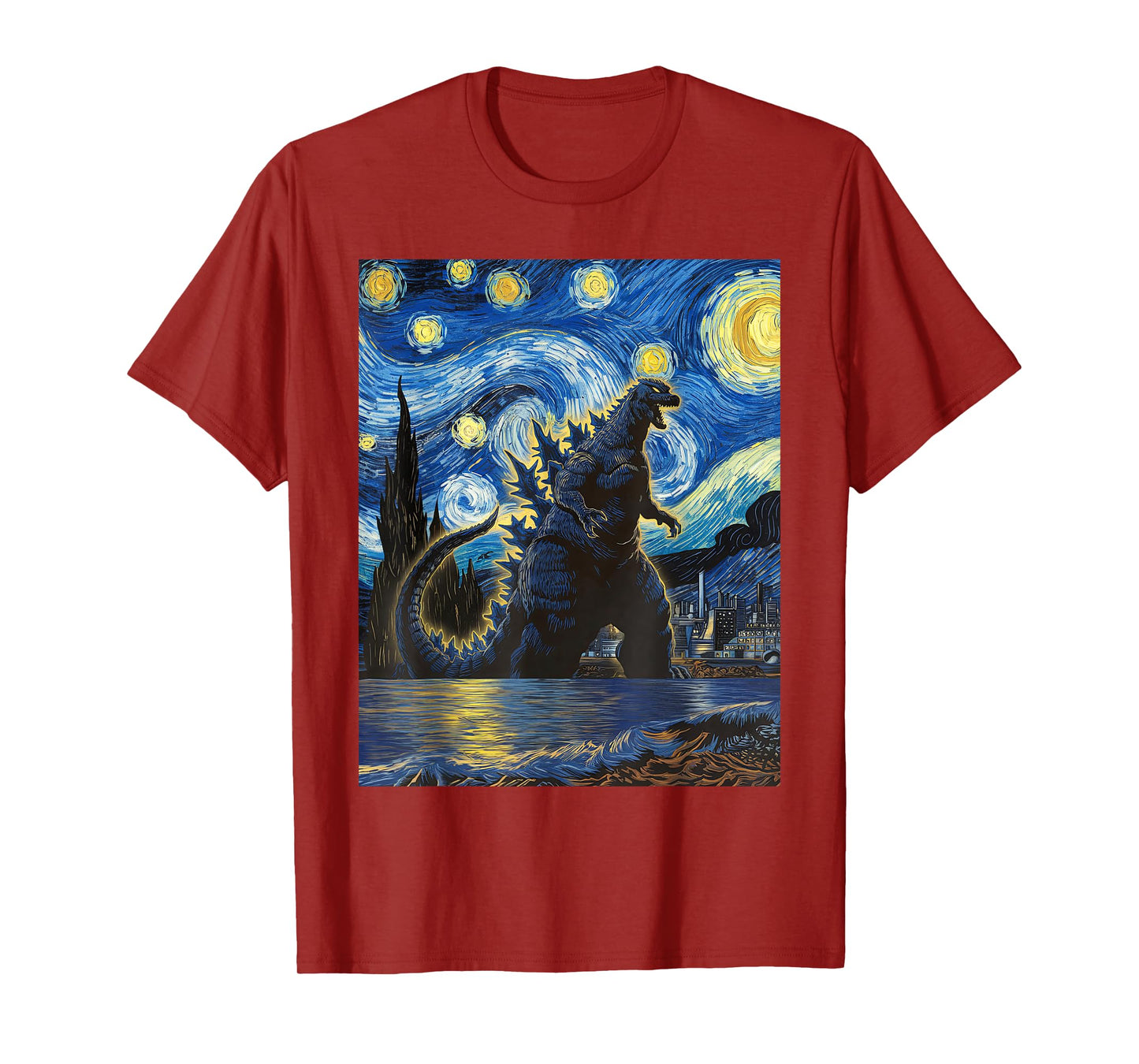 Vintage Japanese Monster Kaiju in Van Gogh Starry Night Art T-Shirt