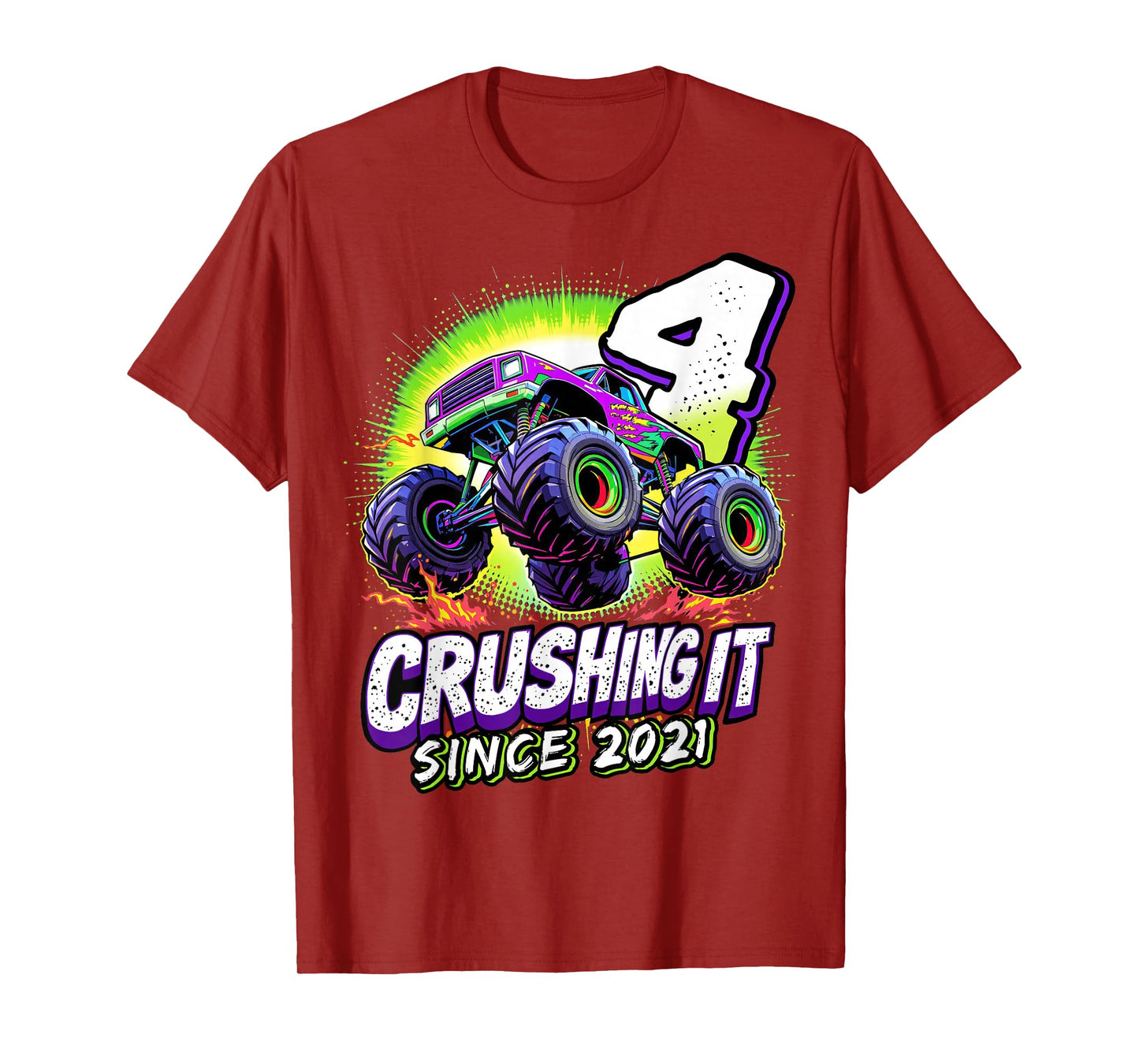 Birthday Monster Truck 4 year Old Boys 4th Party Born 2021 T-Shirt