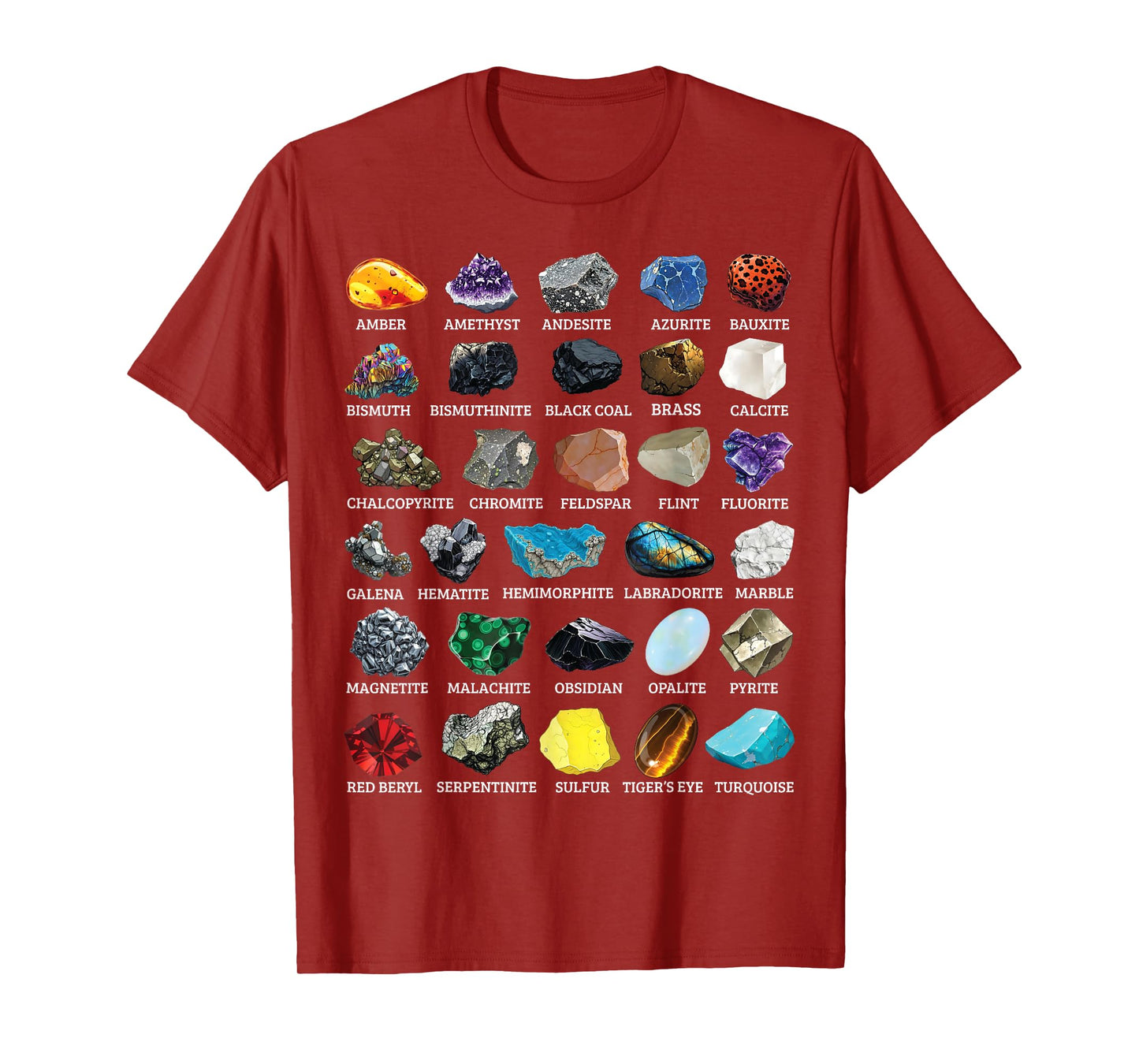Types of Rocks & Minerals Gemology & Geology Educational T-Shirt