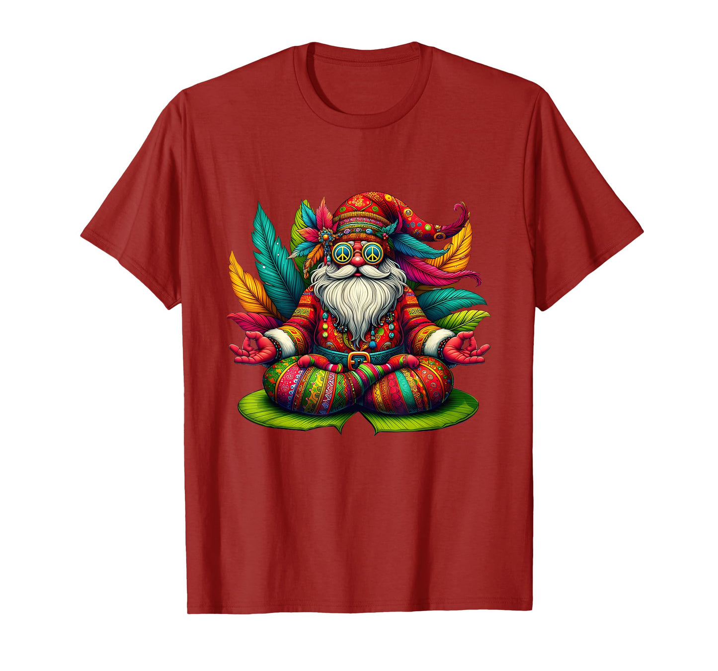 Santa Meditation Peace Sign Sunglasses Hippie Christmas T-Shirt