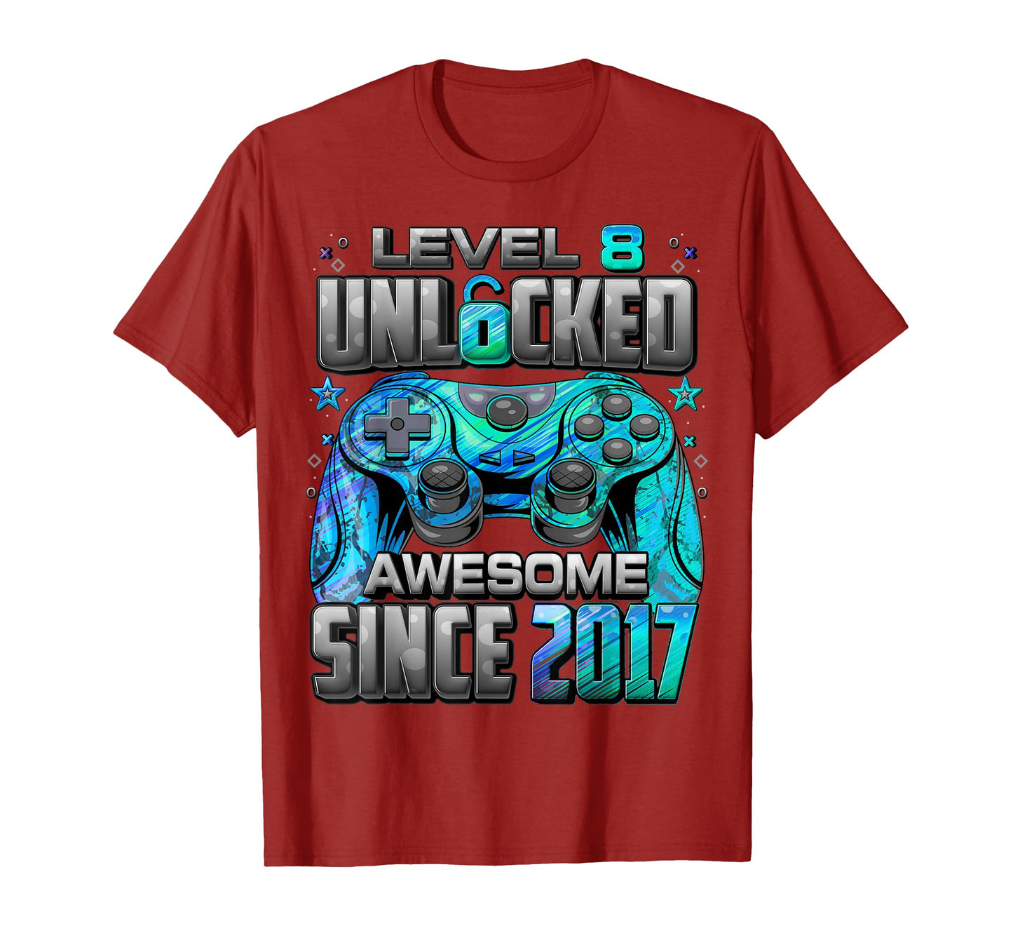 Level 8 Unlocked Awesome Since 2017 8th Birthday Gaming T-Shirt