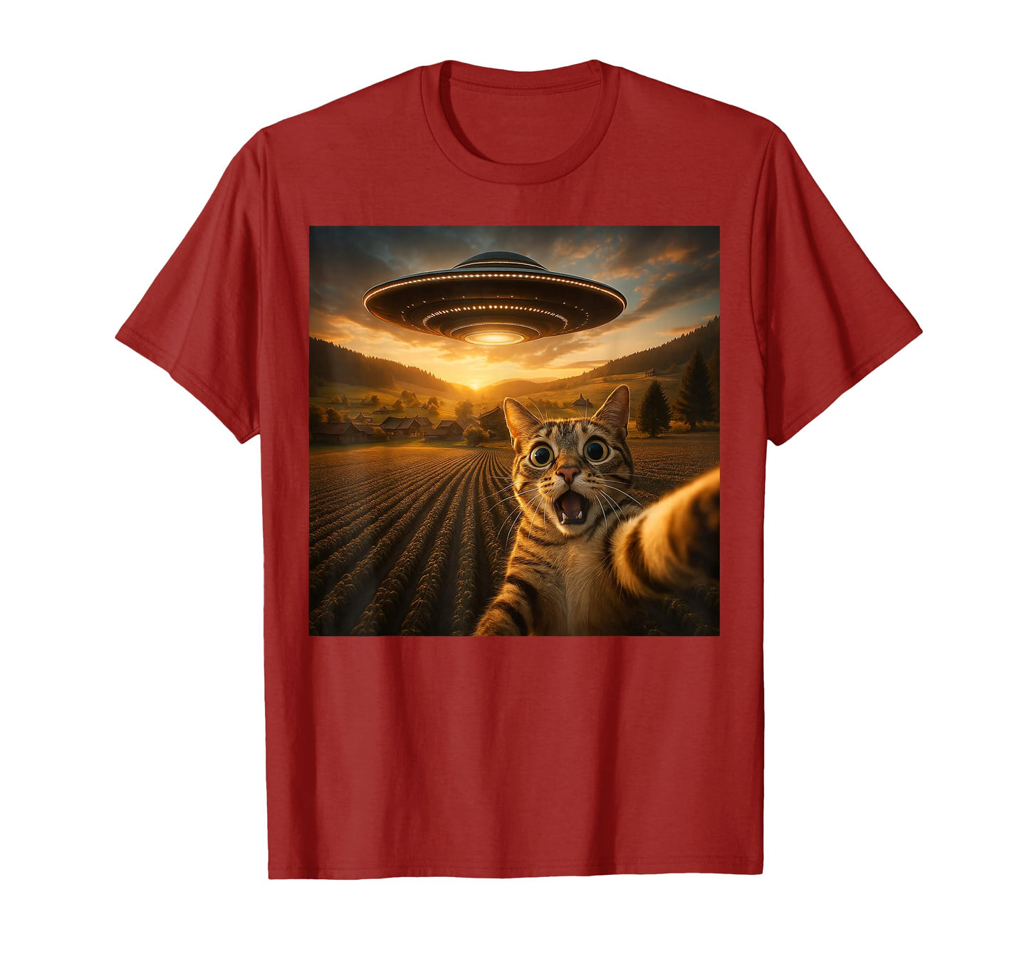 Cat Selfie With Alien UFO Funny Cat Gifts For Men Women Kid T-Shirt