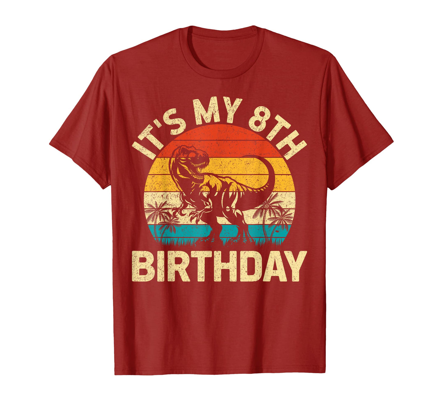 It's My 8th Birthday Dinosaur Lover Kids 8 Years Old Retro T-Shirt
