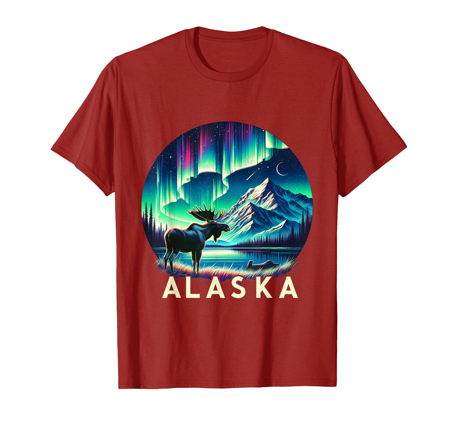 Alaska Northern Lights Aurora Viewing Moose Vacation Alaska T-Shirt