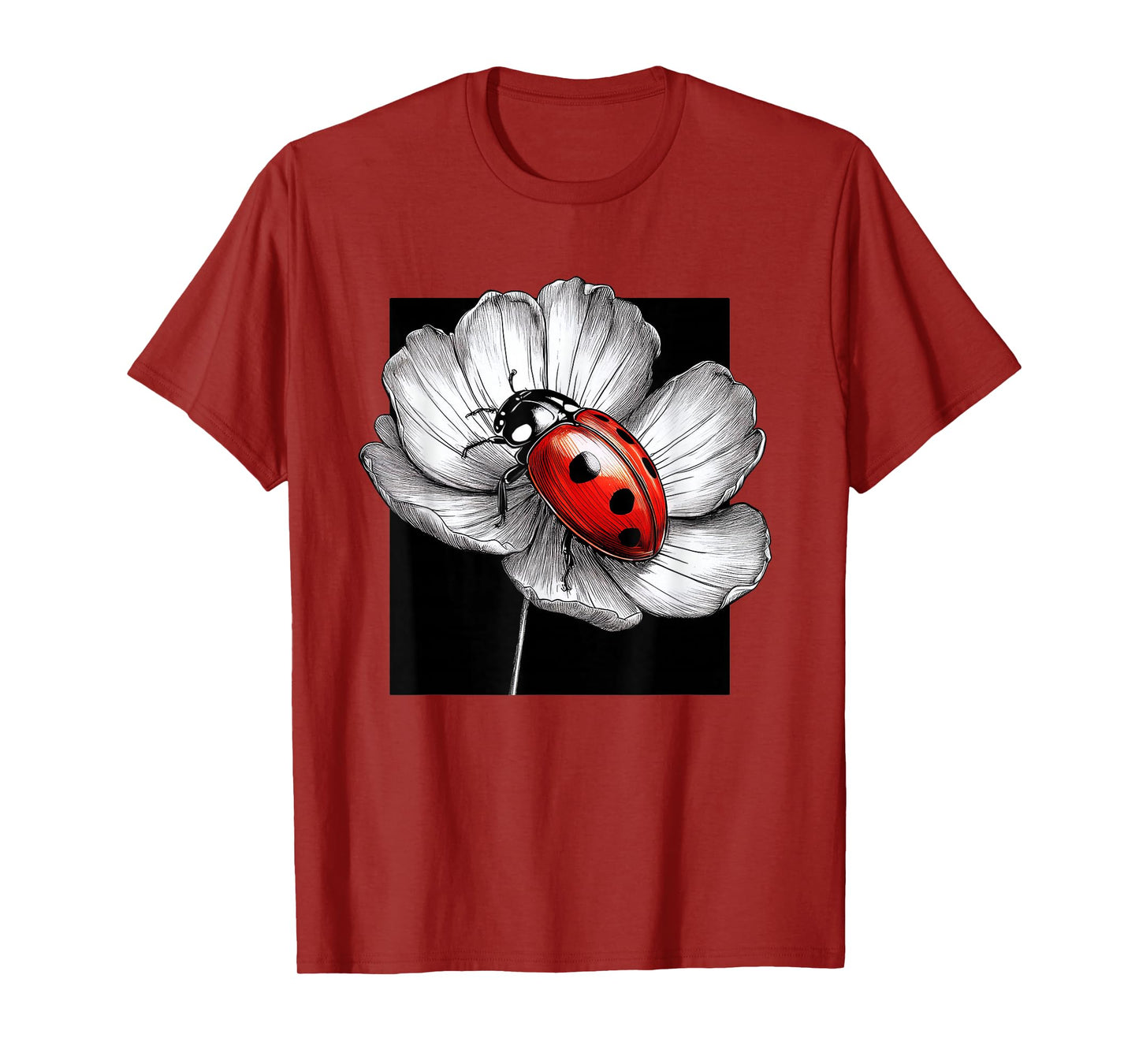 Ladybug & Flowers Print Top, Cute Casual Summer T-Shirt