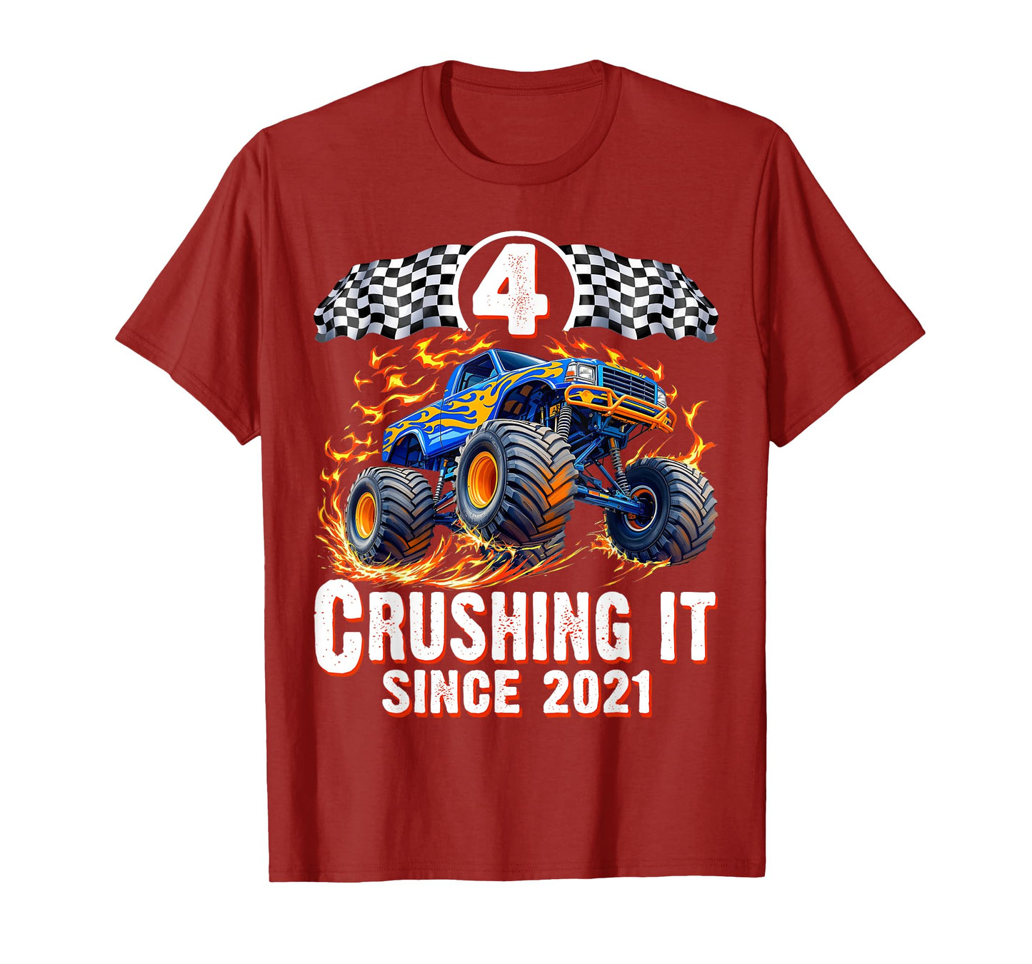 Birthday Monster Truck 4 years Old Boys 4th Party Born 2021 T-Shirt