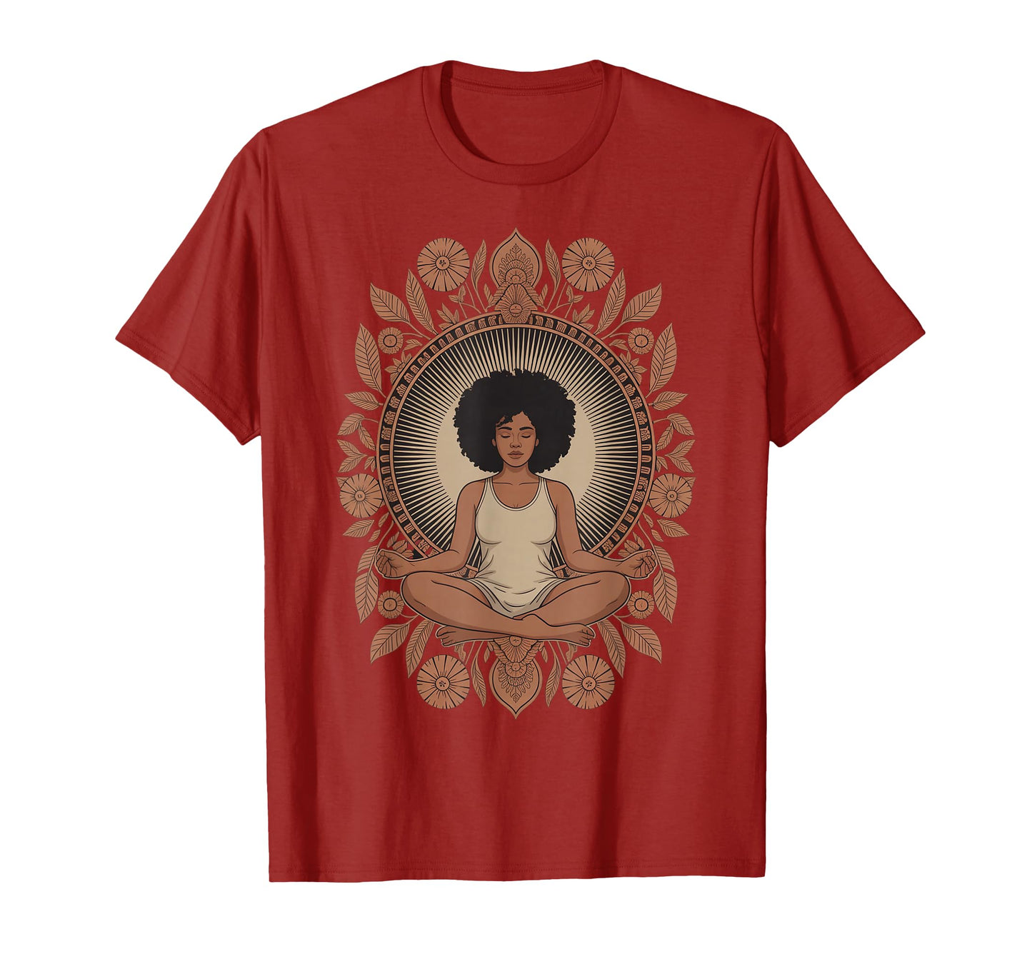 Meditative Black Woman with Floral Mandala T-Shirt