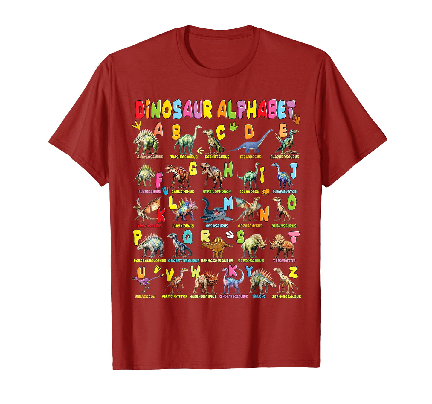 Types of Dinosaurs Alphabet A-Z ABC Dino Boys Kids Girls T-Shirt