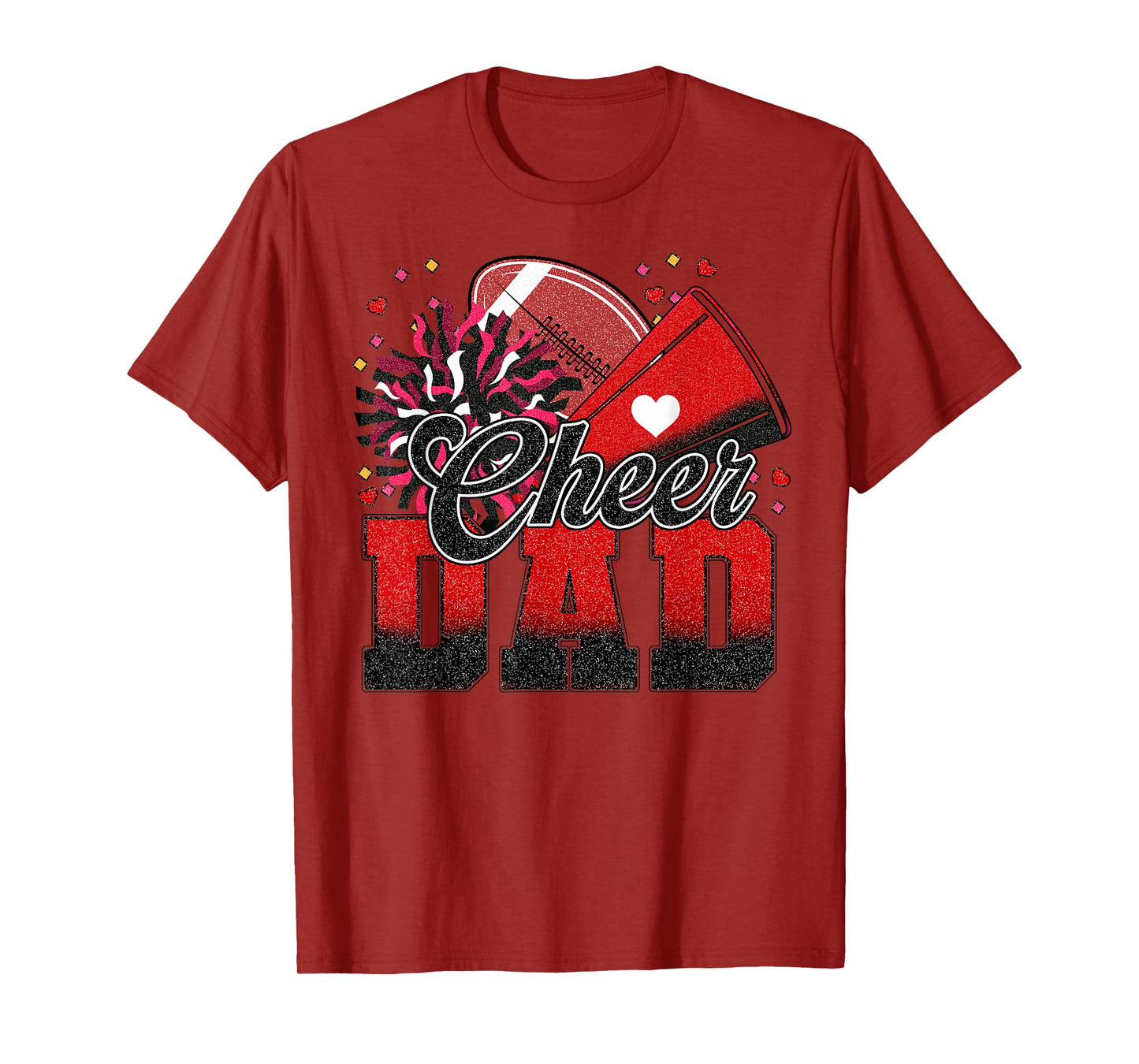 Red Black Football Cheer Dad Women Men Vintage Cheerleader T-Shirt