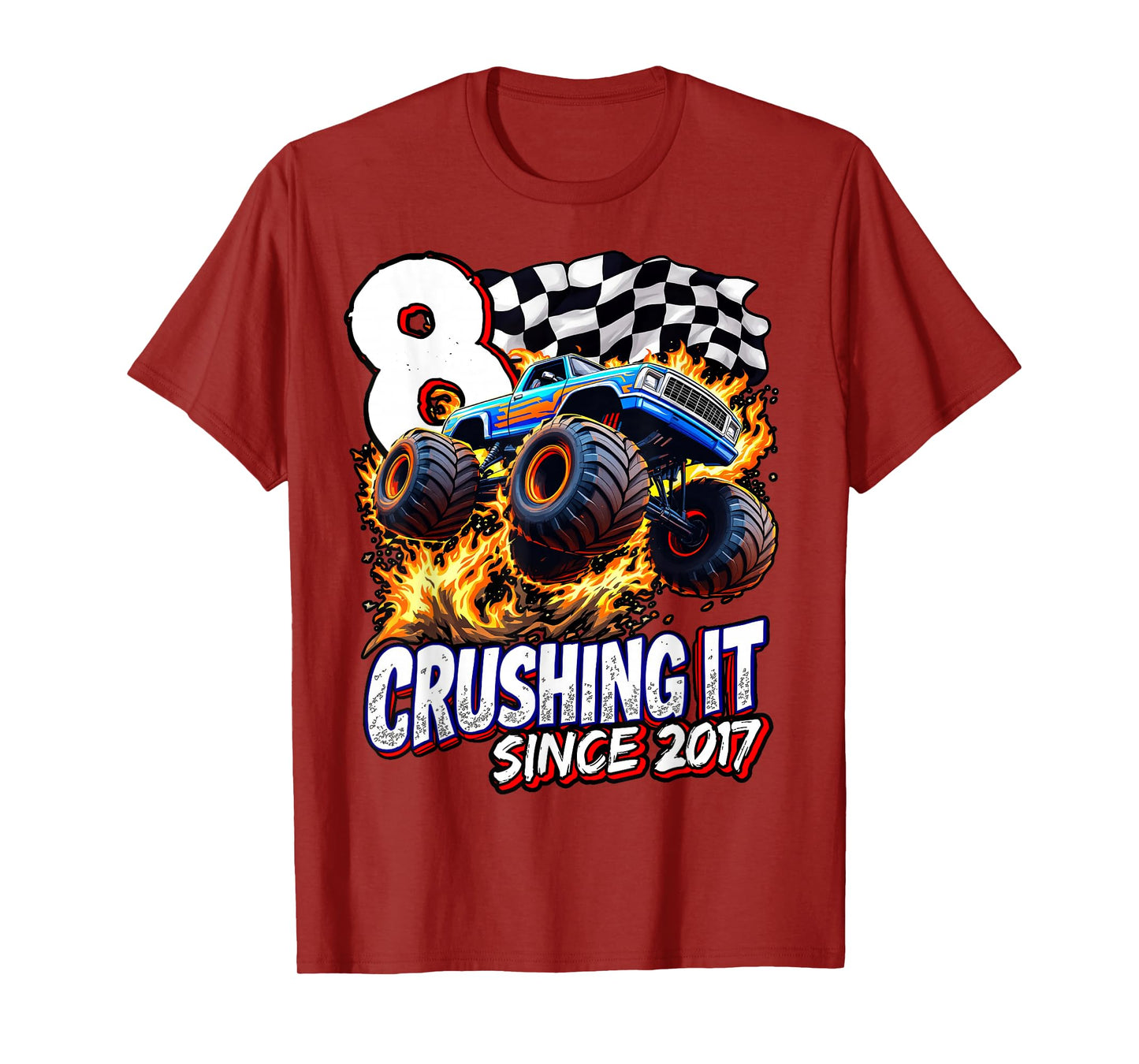 Birthday Monster Truck 8 year Old Boys 8th Party Born 2017 T-Shirt