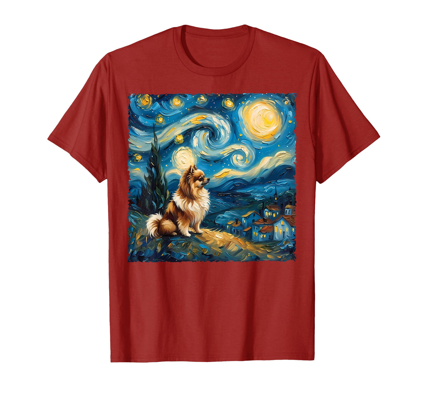 Pomeranian Dog Lovers Starry Night Van Gogh Style Painting Men Women Girls Kids T-Shirt
