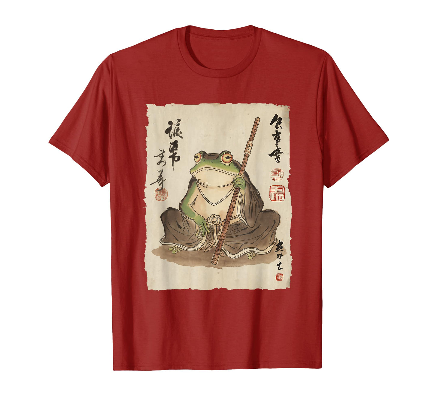 Frog Monk with Staff Japanese Ink Art for Men Women Kids T-Shirt
