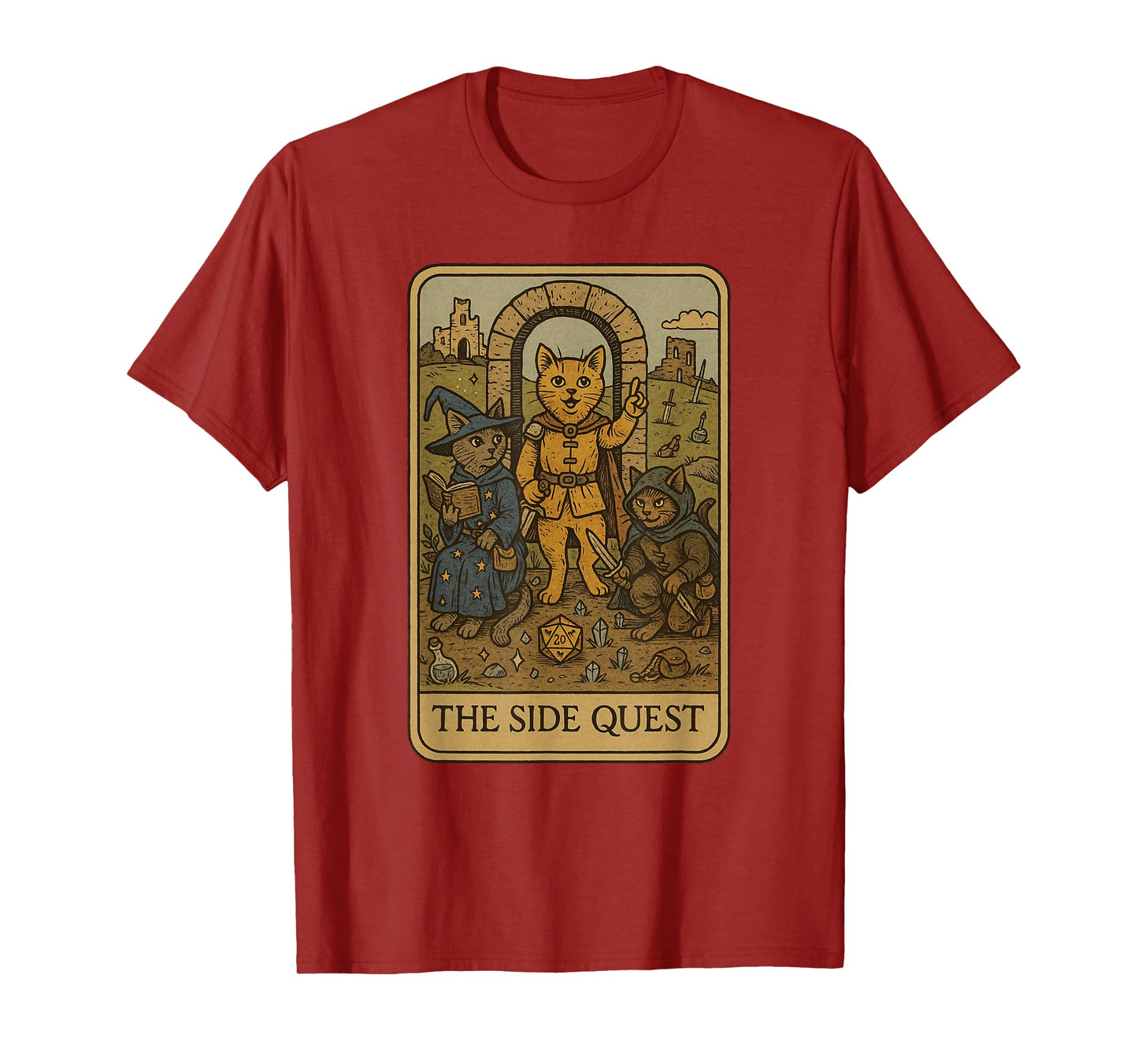 RPG Gamer Cats Funny Side Quest Tarot Card Nerdy Men Women T-Shirt