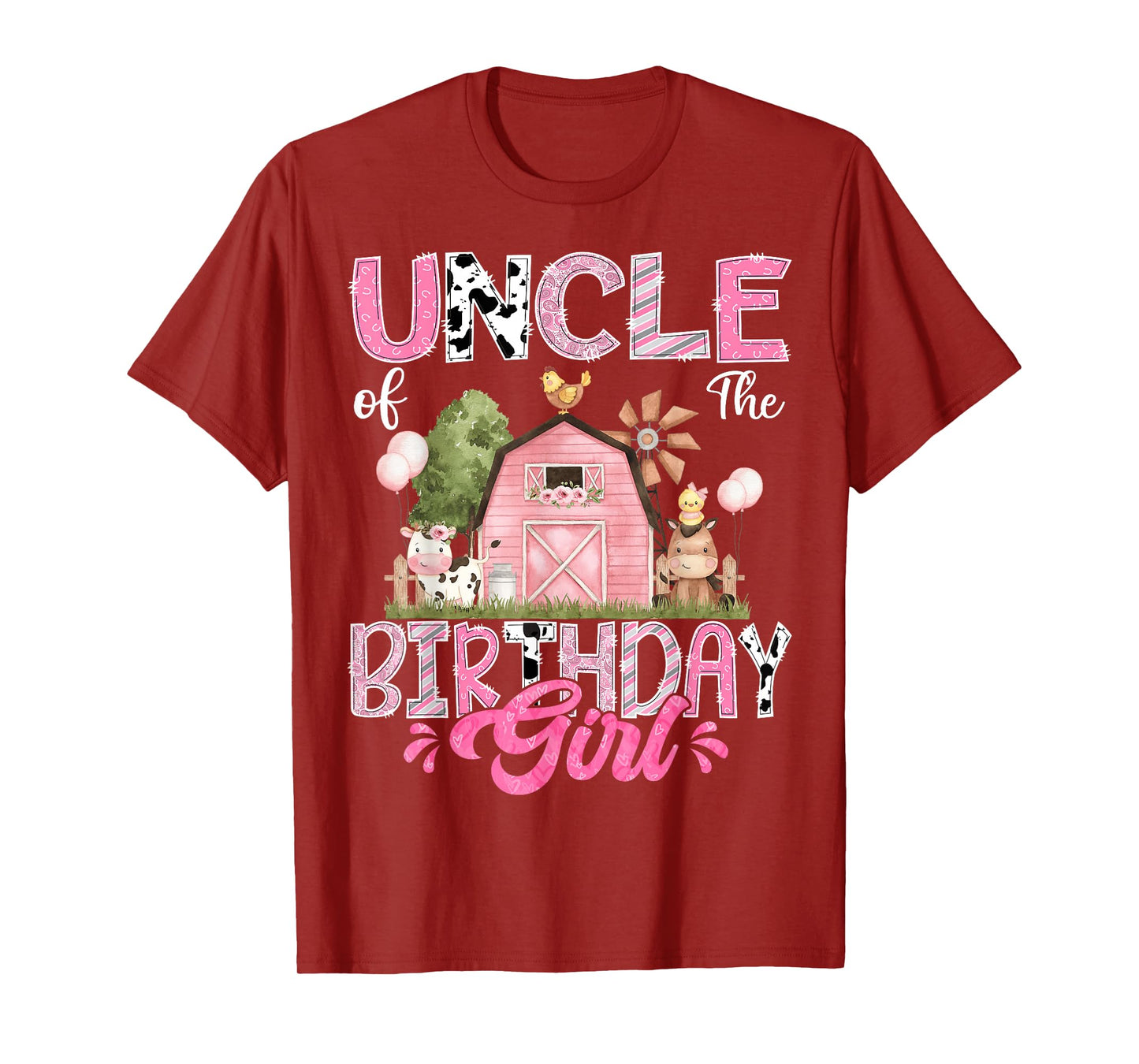 Uncle Of The Birthday Girl 1St Birthday Pink Cow Farm T-Shirt