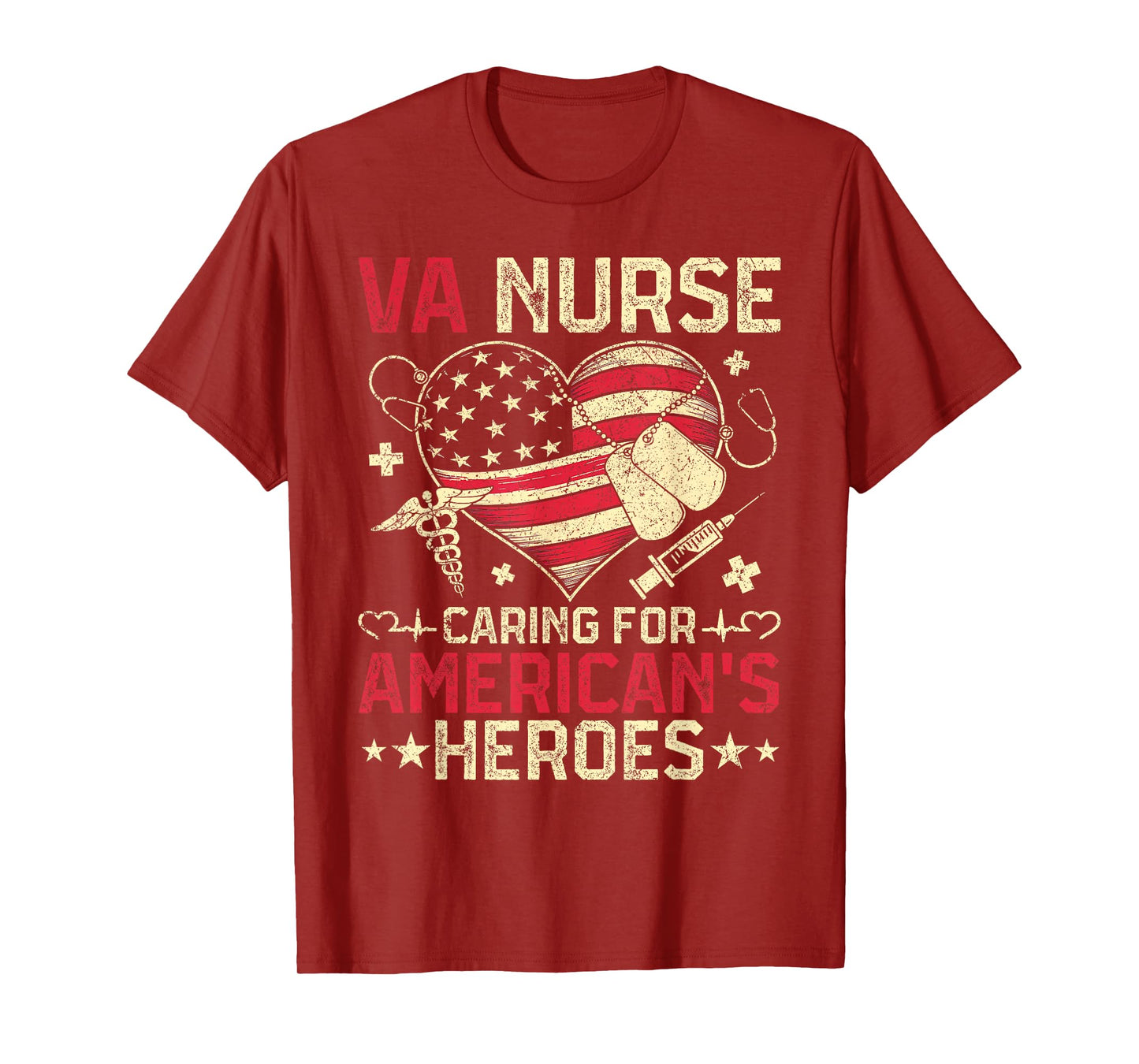 VA Nurse Caring For America's Heroes Veterans Day USA Heart T-Shirt
