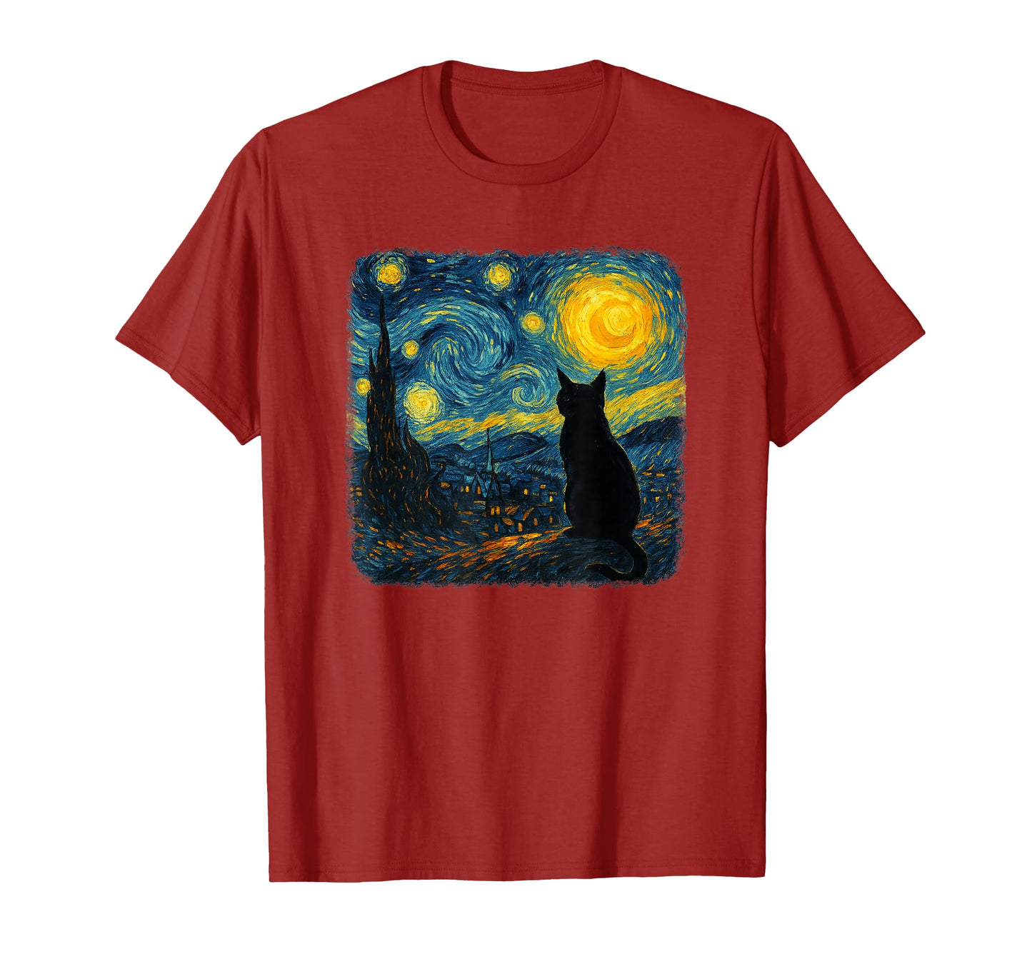 Funny Black Cat Starry Night Parody Painting Cat Lovers T-Shirt