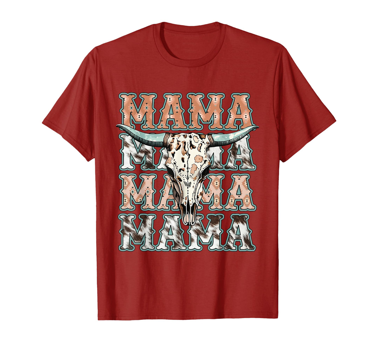 Mama Western Retro Groovy Cow Skull Country Rodeo Mother Day T-Shirt