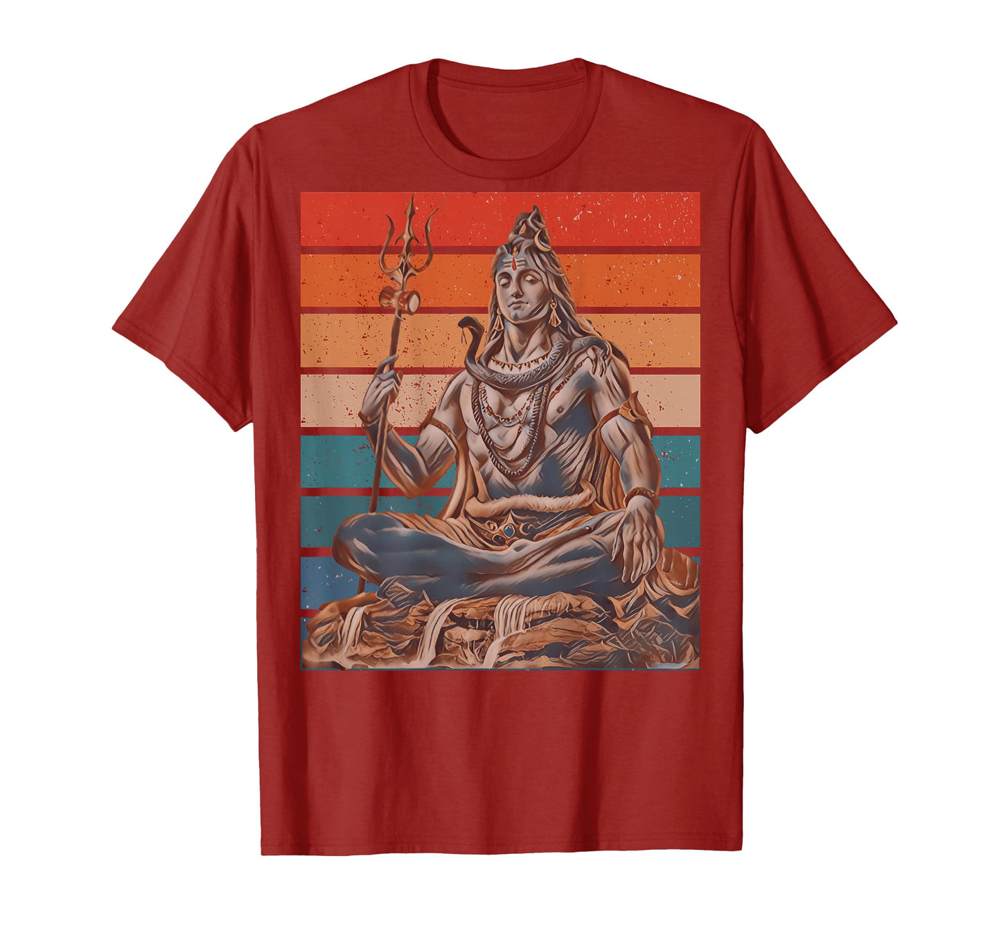 Lord Shiva In Meditation Shivaratri Vintage Sunset On BACK T-Shirt